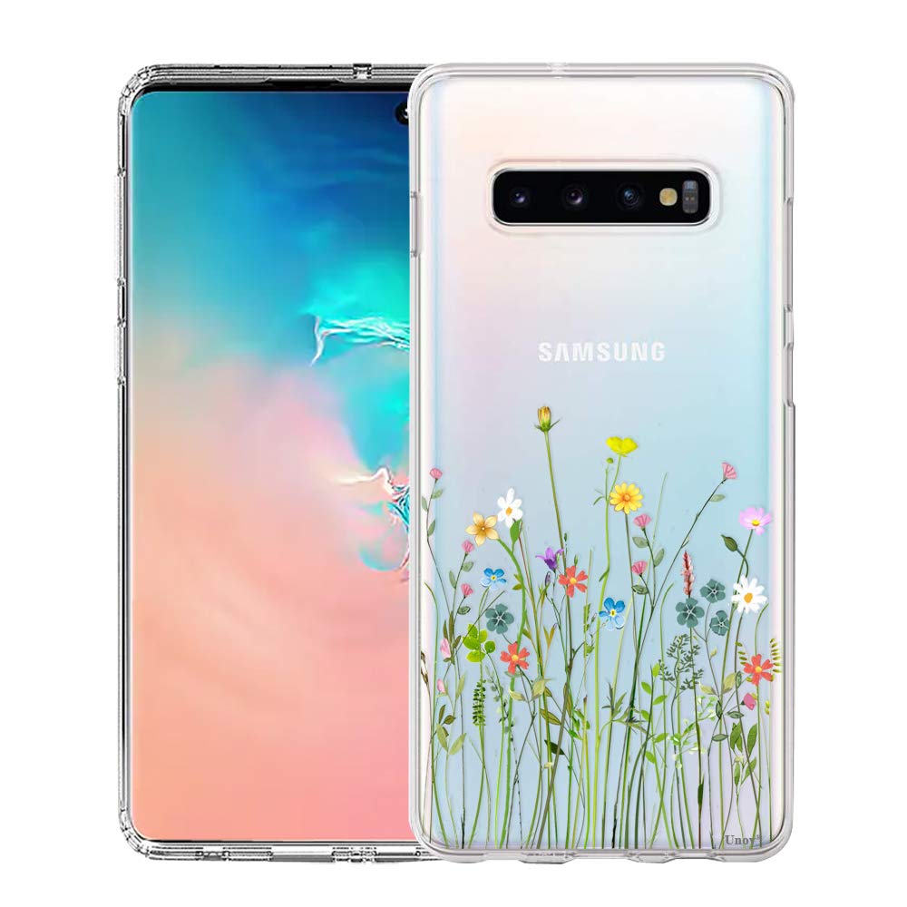 Unov Case for Galaxy S10 Case Clear with Design Soft TPU Shock Absorption Slim Embossed Floral Pattern Protective Back Cover for
