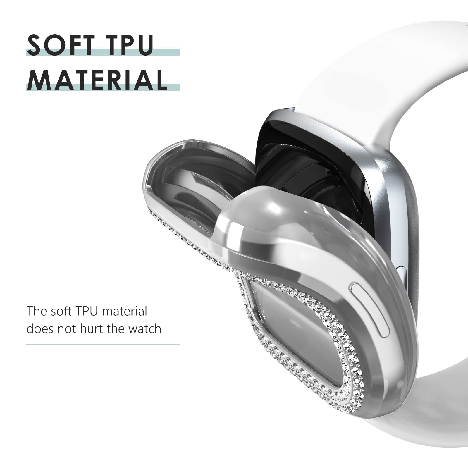 Fullife 3-Pack Tpu Bumper For Fitbit Versa 3 Screen Protector, Crystal Diamond Bling Case Hd Full Protective Cover For Men Women