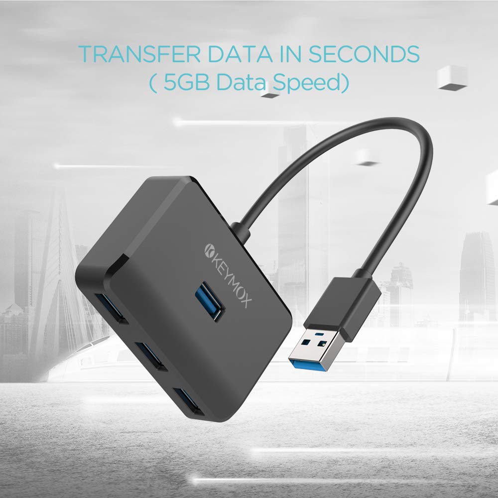 4 Port Usb 3.0 Hub, Keymox Compact Size Data Usb Hub For Macbook, Mac Pro, Mac Mini, Imac, Surface Pro, Xps, Pc, Flash Drive, Mo