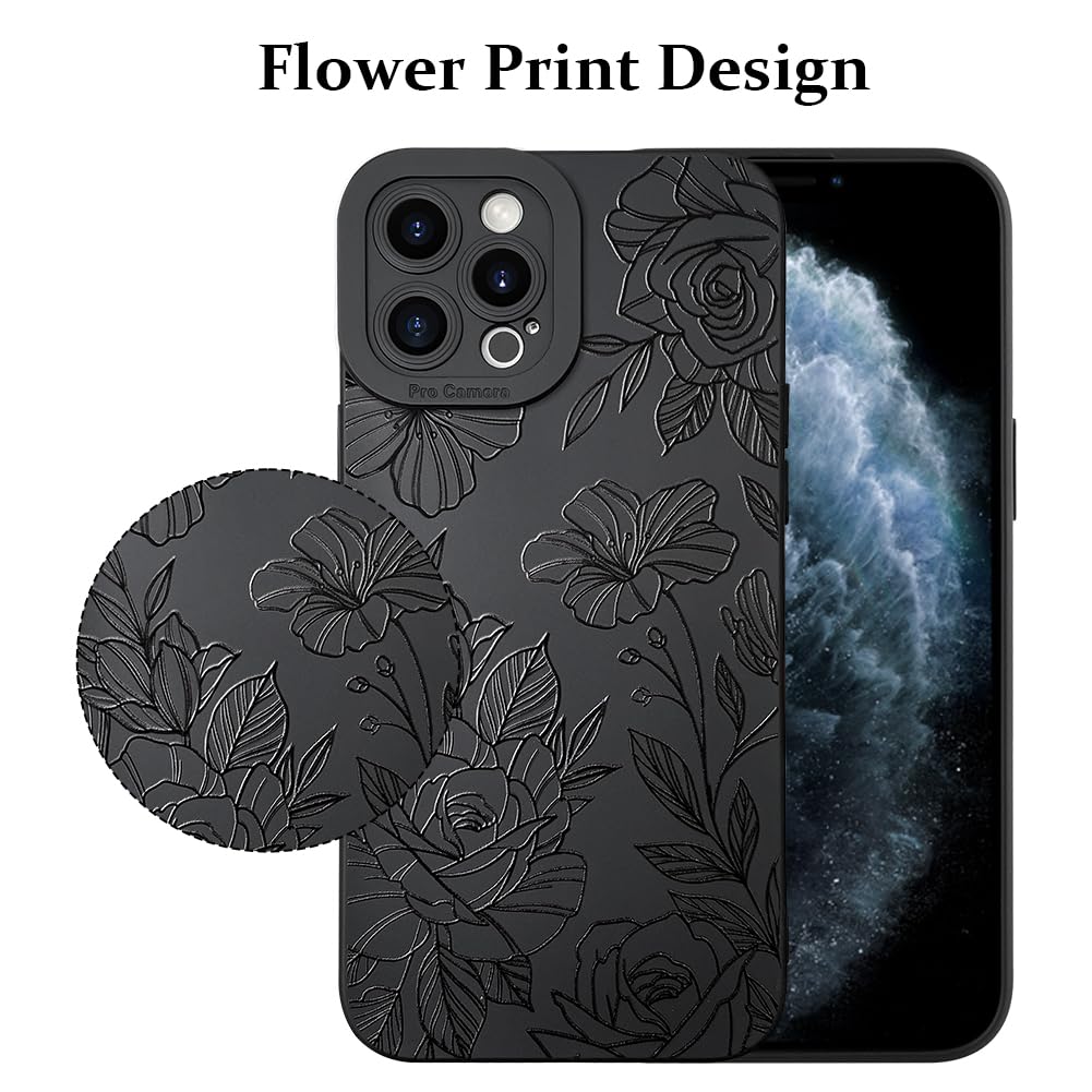 Lsl Case For Iphone 11 Pro Max Black Floral Flower Pattern Print Case Soft Tpu Full Camera Lens Anti Drop Anti Scratch Shockproo