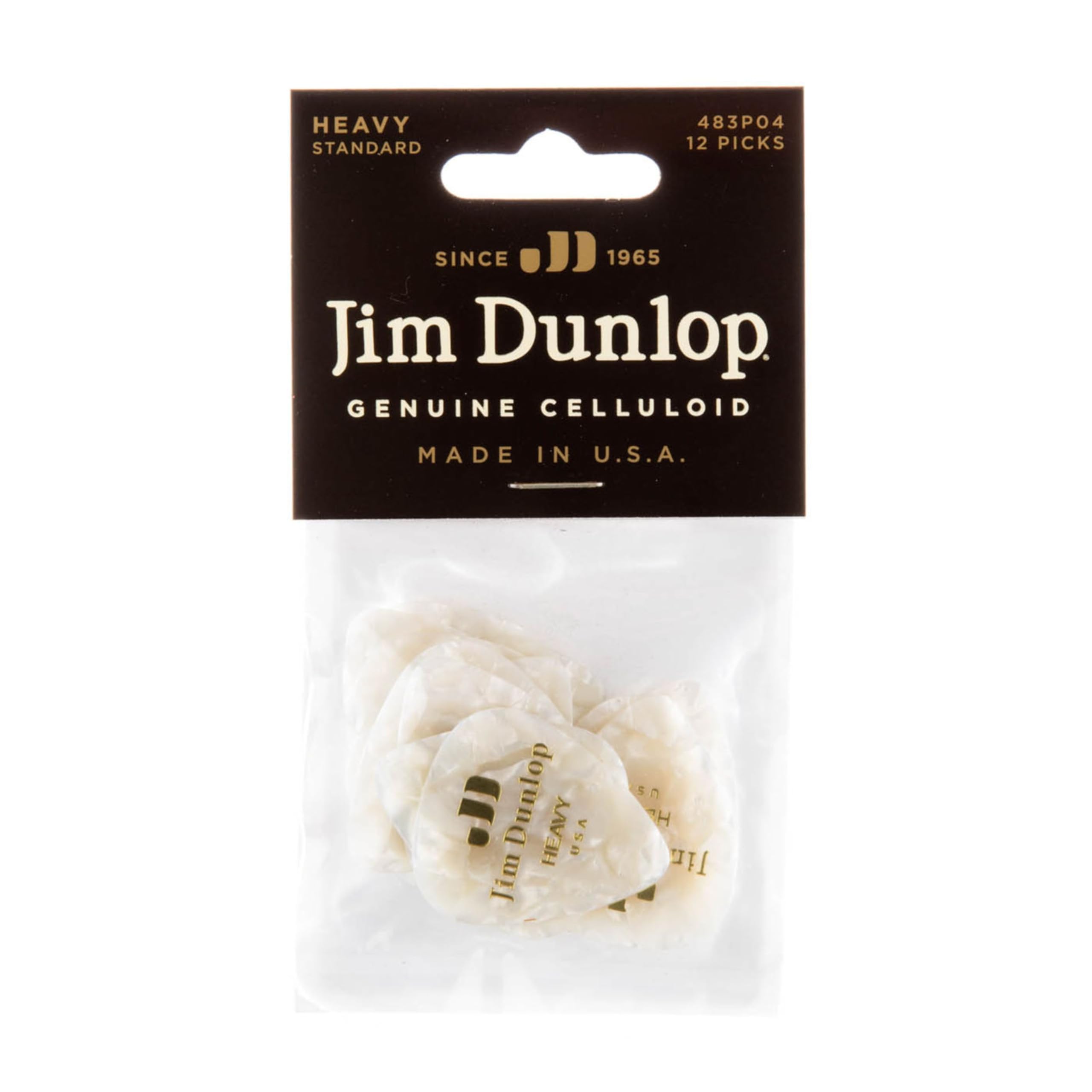 Jim Dunlop 483P04Hv Genuine Celluloid, White Pearloid, Heavy, 12/Player'S Pack