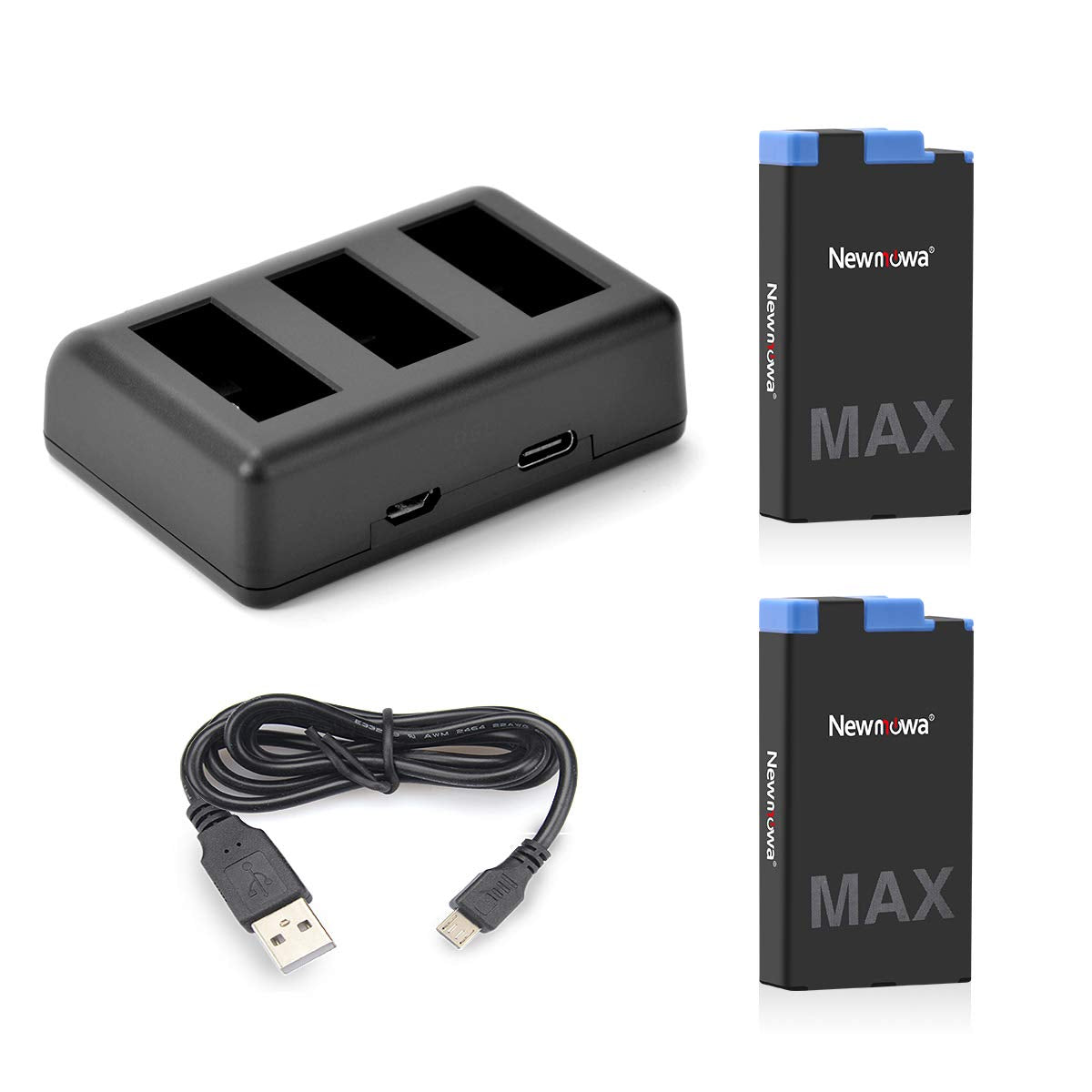 Newmowa Replacement Battery (2 Pack) And Rapid 3 Channel Charger For Gopro Max (Fully Compatible)