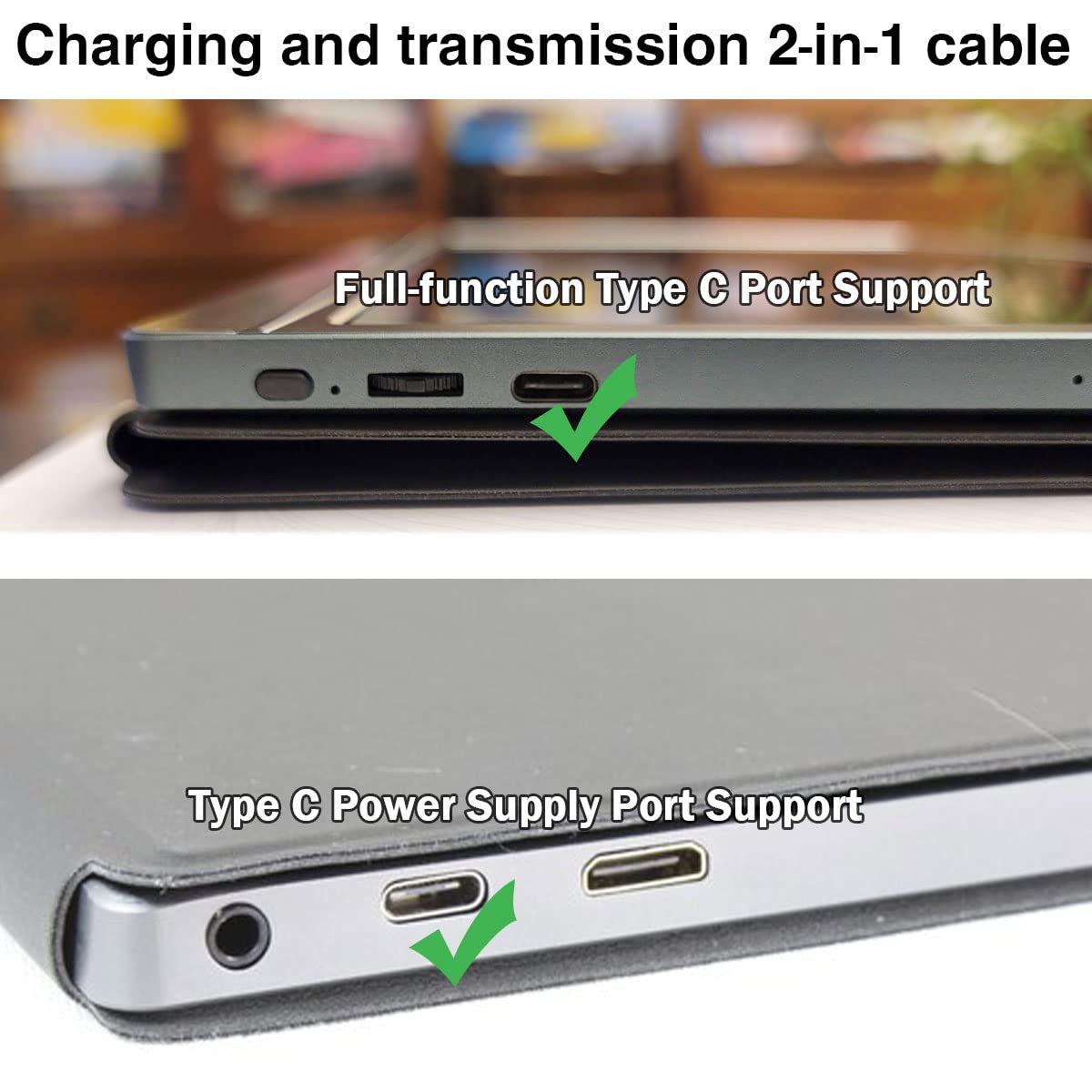 6.6Ft Usb C 3.2 Gen 2  2 Display Monitor Video Link Data Transfer Cable For Lepow Z1 15.6 In, Innoview, Asus Zenscreen, Kyy, Coc