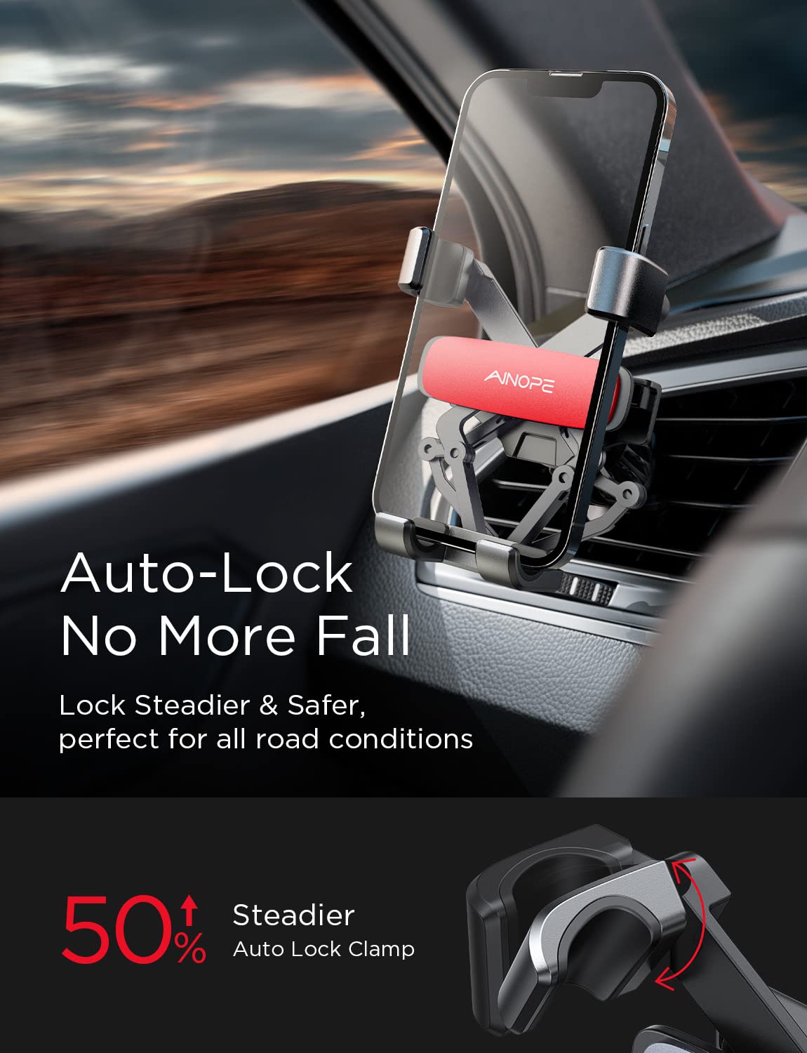 Ainope Car Phone Holder Mount Vent 2025 Gravity Air Vent Phone Holders For Your Car For Iphone 16 Pro Max With Vent Clip Hand Fr