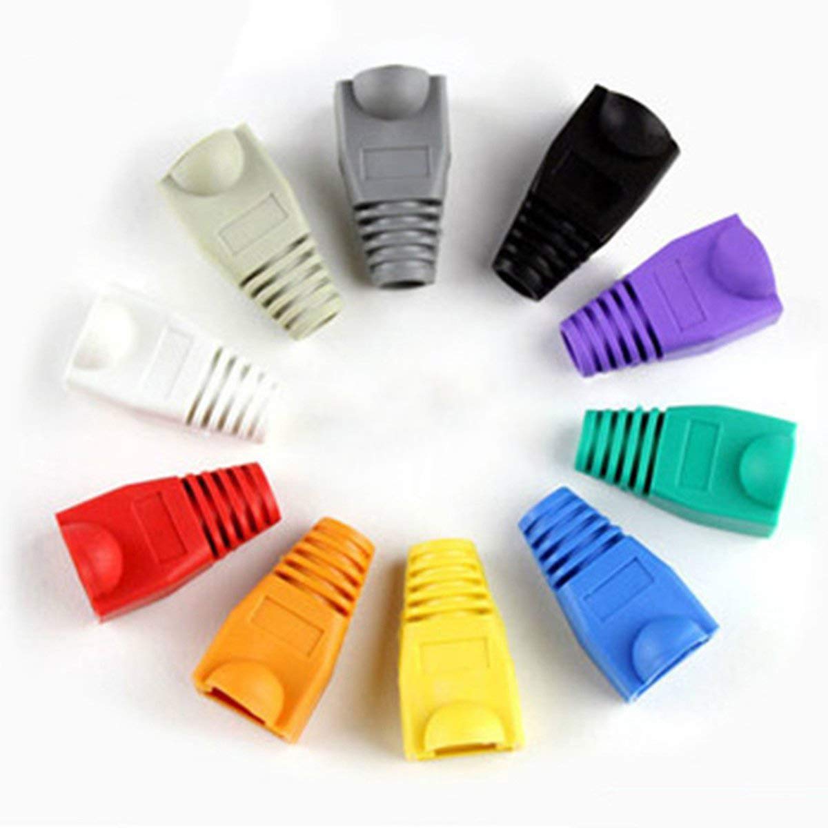 Yxq 100 Pcs Cat5E Cat6 Rj45 Ethernet Network Cable Strain Relief Boots Cable Connector Plug Cover (10 Colors)