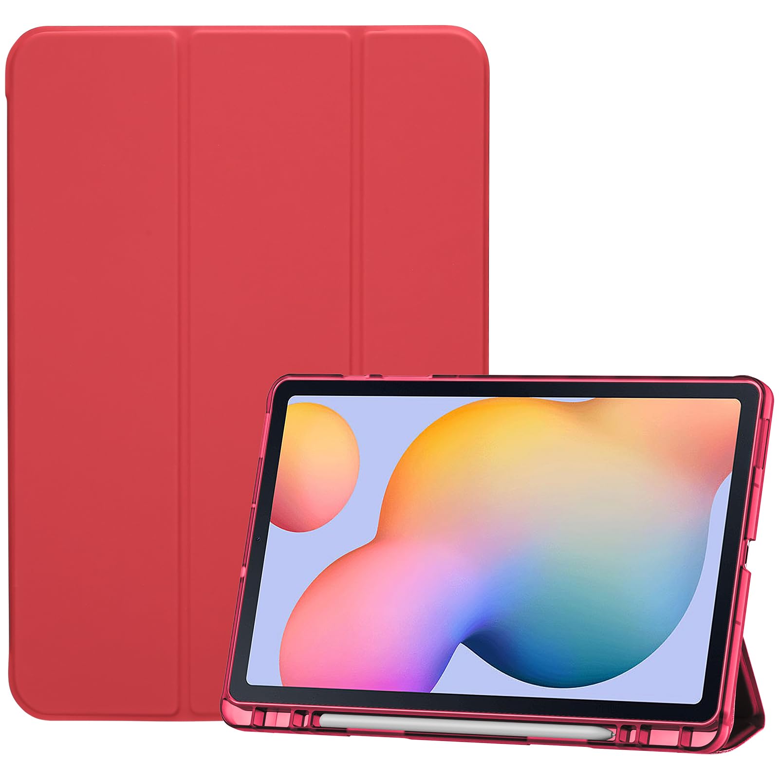 Procase Cover For Galaxy Tab S6 Lite 10.4 Case 2024 2022 2020 With S Pen Holder(Sm P620/P625/P613/P619/P615/P610), Trifold Stand Folio Soft Tpu Translucent Back Cover Support Auto Wake/Sleep  Red