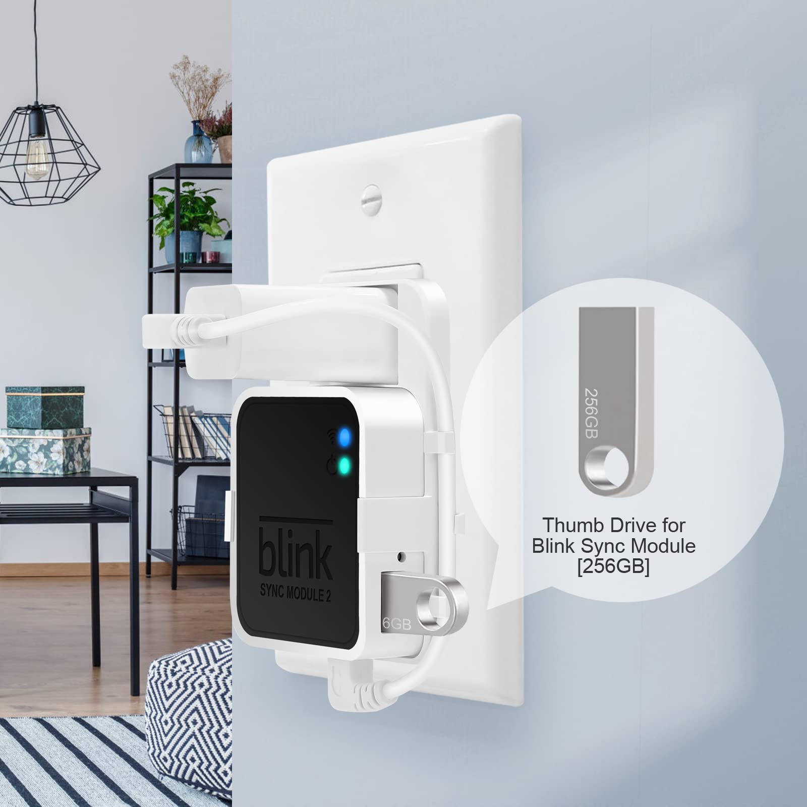 256Gb Usb Flash Drive For Local Video Storage With Outlet Mount For Blink Sync Module 2,Short Cable Save Space And Easy Move Mou