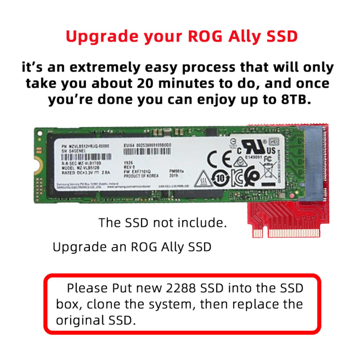 Chenyang M.2 22X30Mm To 22X80Mm Nvme M-Key Ngff Extension Ssd Upgrade Adapter Compatible With Rog Ally Gaming