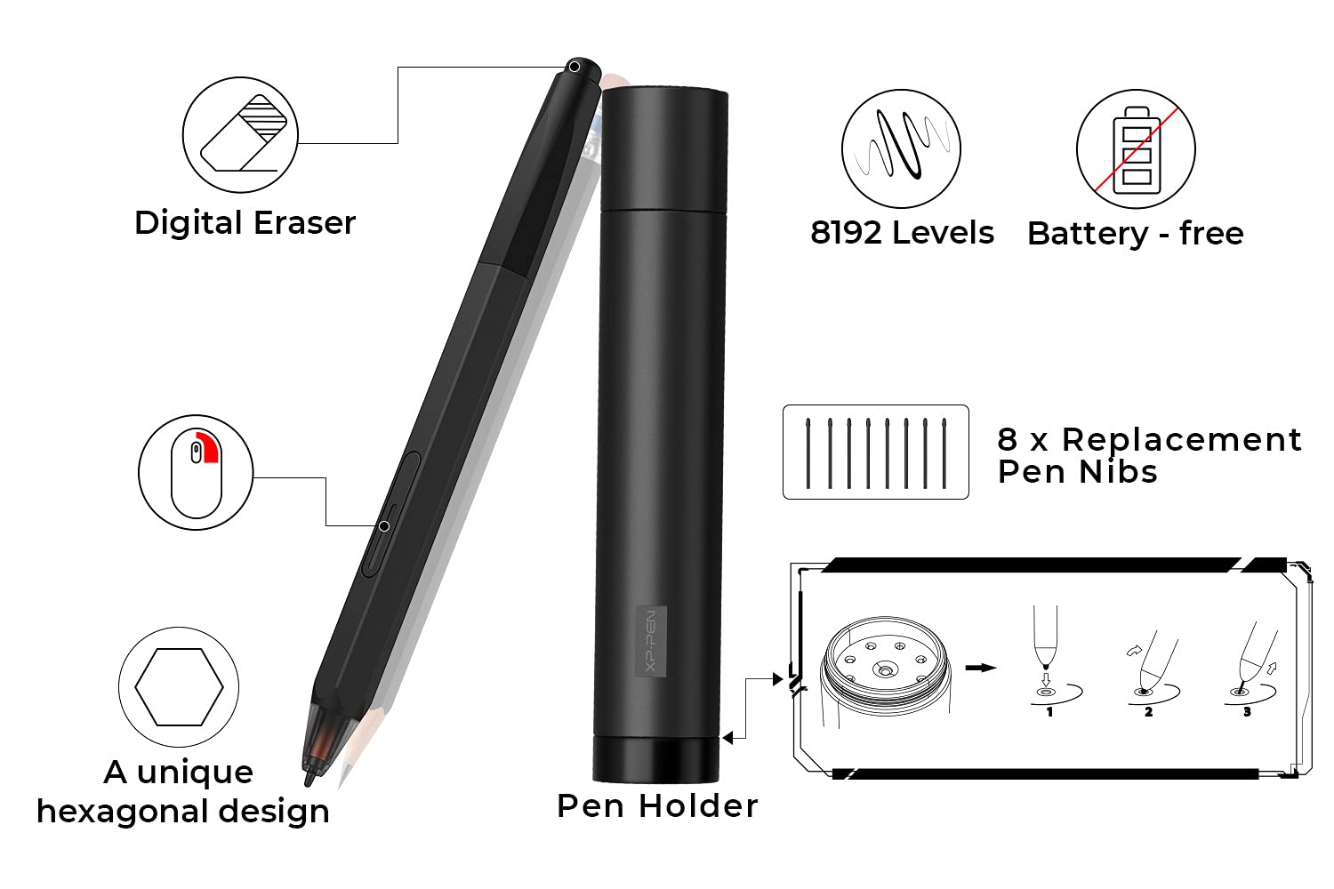 Xp-Pen Artist12 11.6 Inch Fhd Drawing Monitor Pen Display Graphic Monitor With Pn06 Battery-Free Multi-Function Pen Holder And G