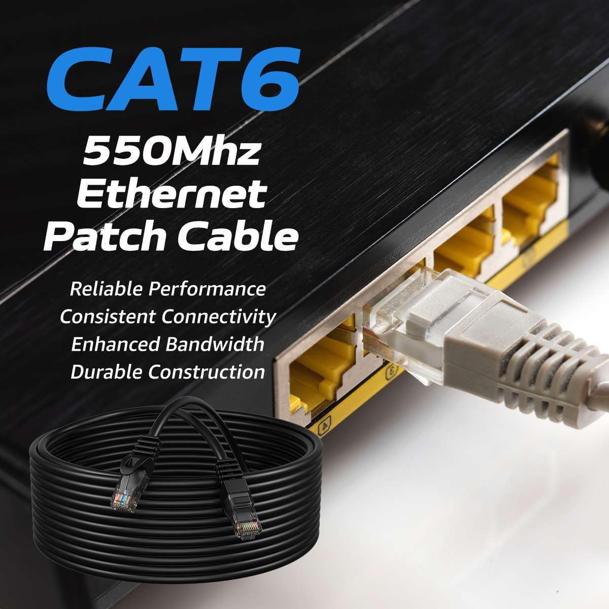 Cables Direct Online Black 200Ft Cat6 Ethernet Network Cable Rj45 Internet Modem Patch Cord