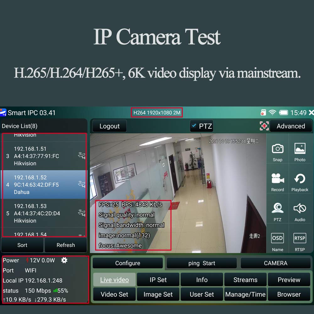 Portable 7 Inch Cctv Tester Support Up To 6K Ip Camera Test  Ahd, Tvi, Cvi & Cvbs Analog Camera Test Rj45 Cable Tdr Tester With