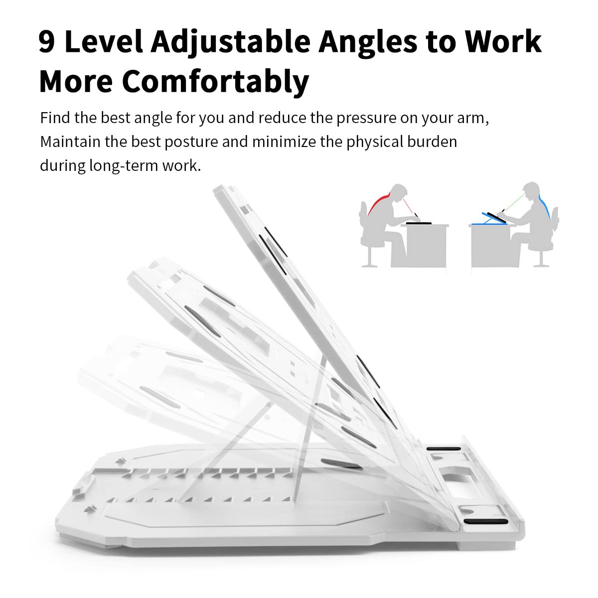 Frunsi Drawing Tablet Stand, Laptop Stand, Foldable Stand For Tablet Display, 9 Levels Adjustable Angles With A Built In Phone H