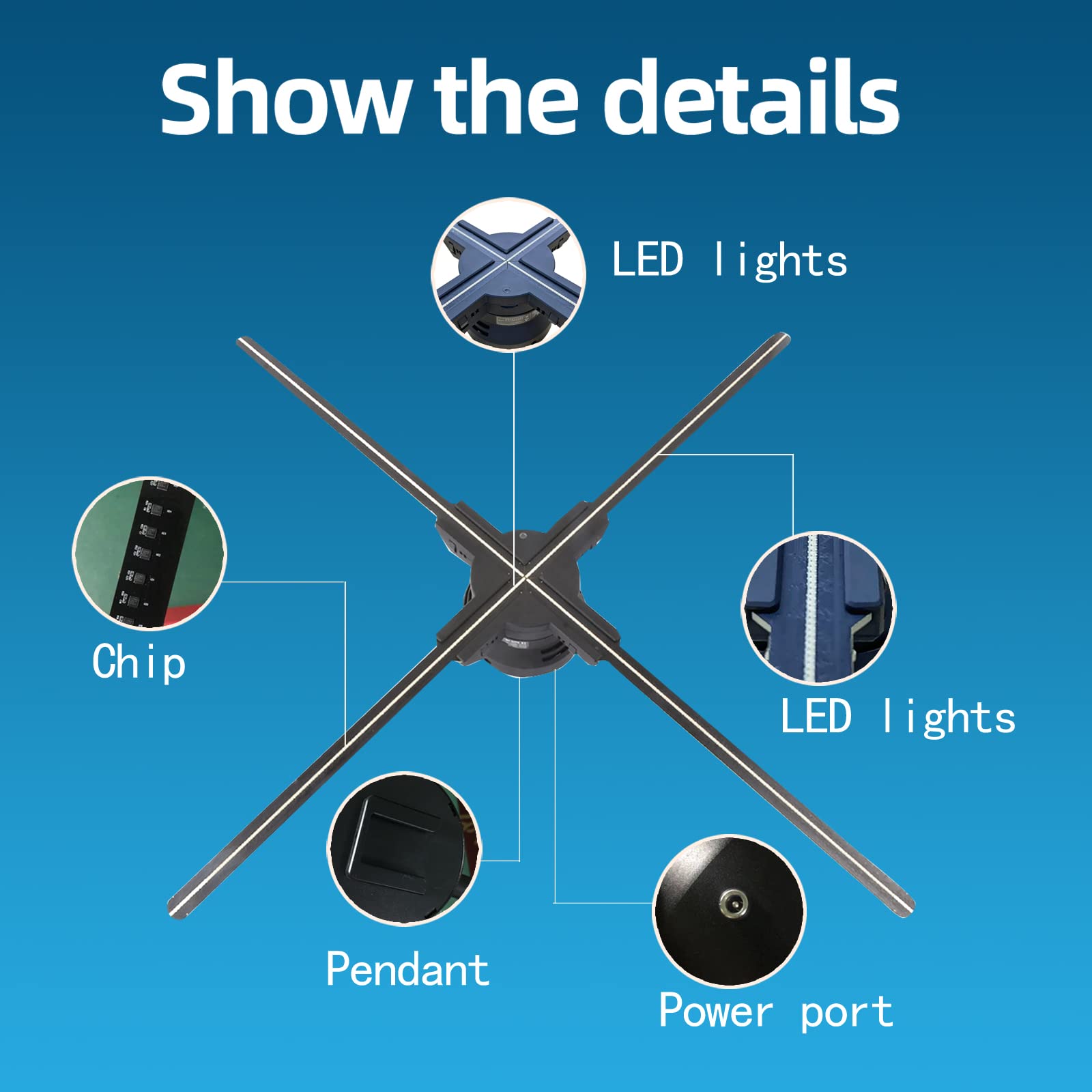 3D Hologram Fan, Hologram Fan Projector Screwless Led Lights With App And Wifi, Remote Control, Hd Led 2000*1444Px Resolution Fo