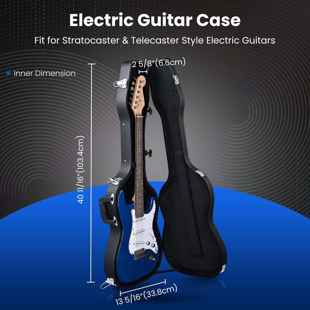 Zehuoge Electric St Guitar Hard Case Electric Guitar Wooden Hard Shell For Stratocaster & Telecaster Style Lockable Black