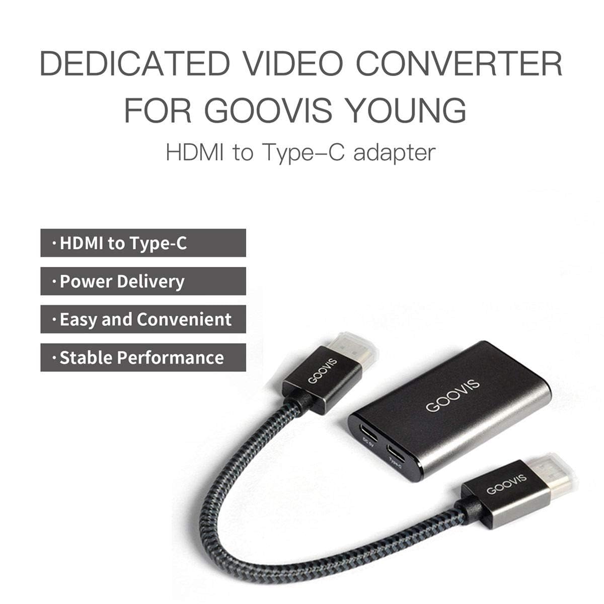Goovis Hdmi To Type C Adapter Young Head Mounted Display, Hd 4K Converter, Usb C Portable Video Adapter Black