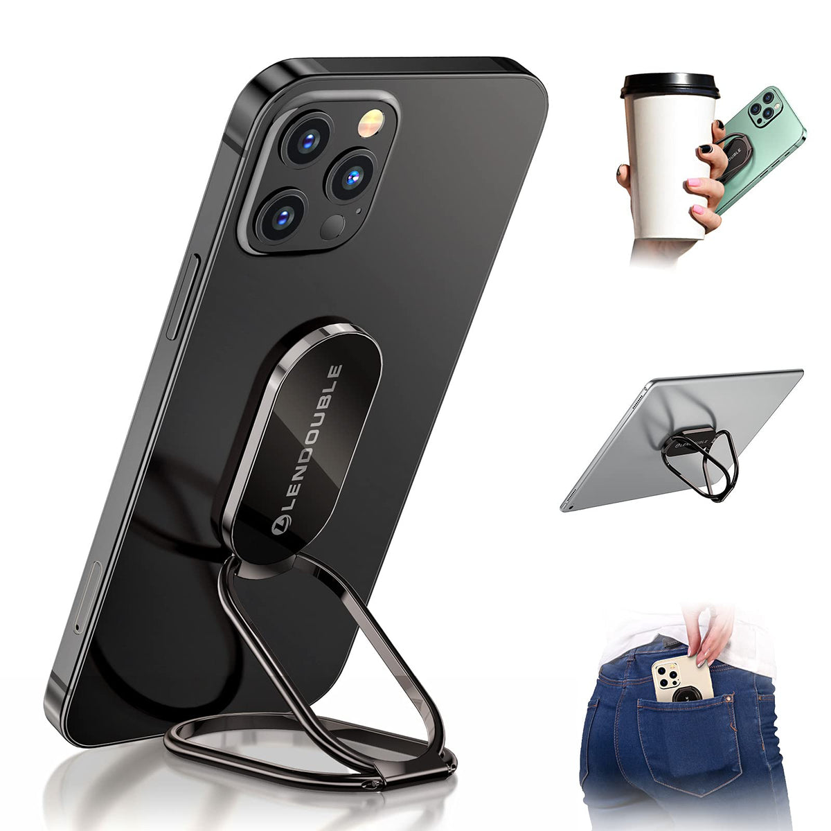 Phone Ring Holder Finger Kickstand, 360 Rotation Foldable Ultra-Thin Metal Cell Phone Back Hand Grip For Magnetic Car Mount & Of