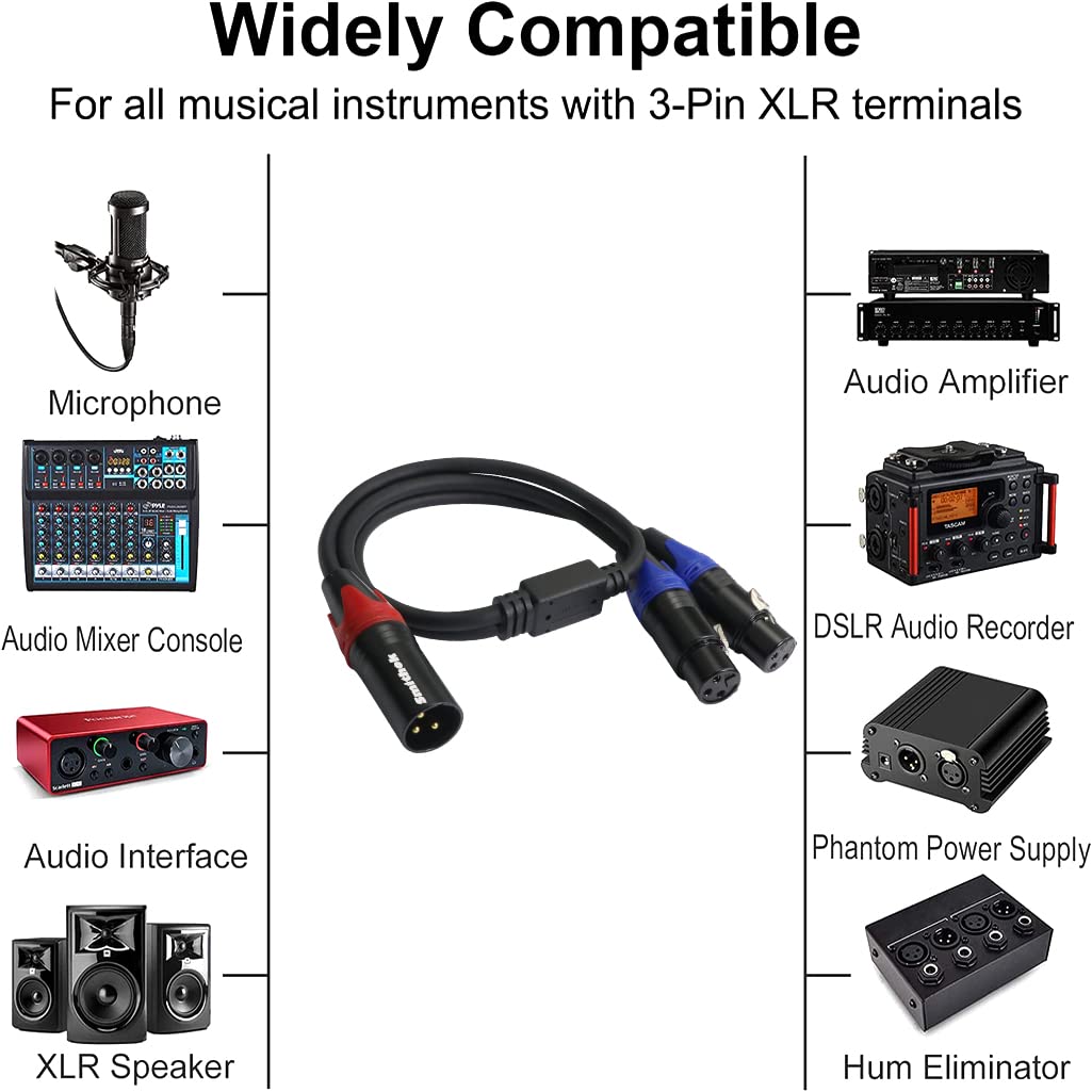 Smithok 2Pack Xlr Y Splitter 1 Male To 2 Female Micrphone Cable, 3 Pin Xlr 2 Female To 1 Male, Combiner Y Cord Balanced Mic Audi