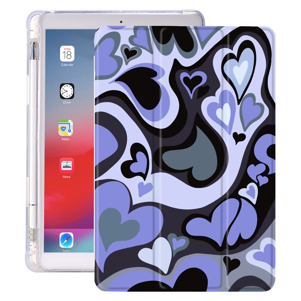Idocolors Blue Love Heart Pad Case White Case For Ipad 7Th/8Th/9Th Generation (Ipad 10.2 Inch Case 2019/2020/ 2021) Cute Girly A