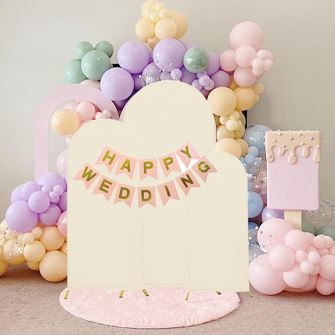 Maiangel Set Of 3 Wedding Arch Cover Spandex Fitted Stretchy Arch Stand Covers,2 Sided Round Top Chiara Backdrop Cover For Party