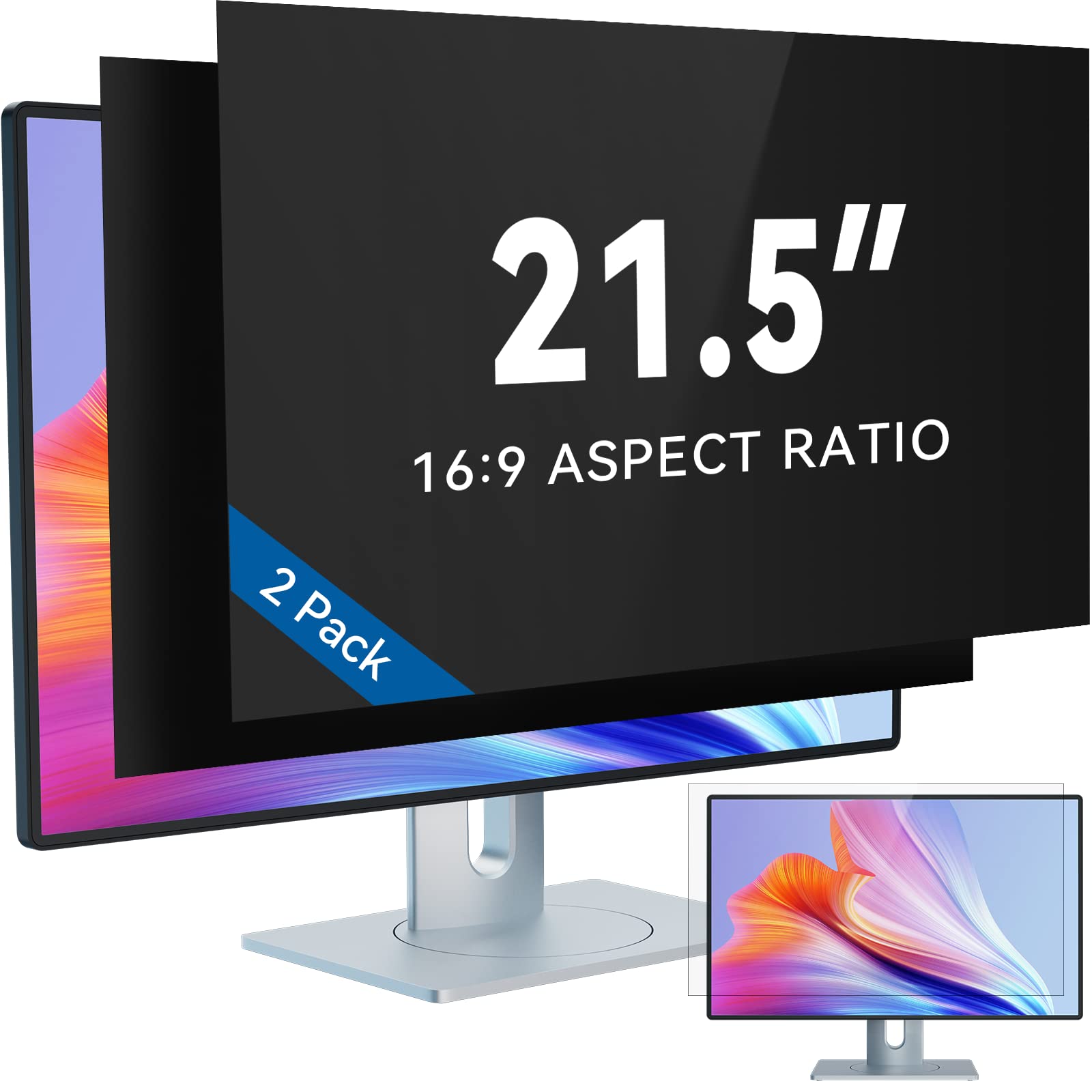 Iprokko 2 Pack 21.5 Inch Computer Privacy Screen Filter For 16:9 Widescreen Monitor, Removable 21.5Inch Anti Blue Light Glare Pr