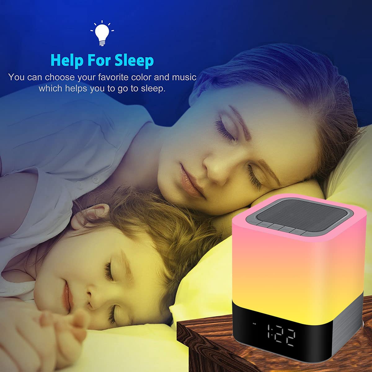 Bluetooth Speaker Night Lights, Bluetooth Alarm Clock For Kids Mp3 Player, Touch Control Bedside Lamp, Color Changing Table Lamp