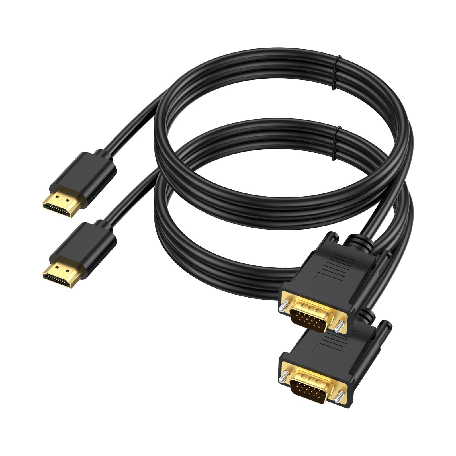 Hdmi To Vga Cable 3.3Ft 2 Pack, Hdmi To Vga Cord Uni Directional Male To Male 1080P Hd Video Cord Compatible For Computer, Deskt