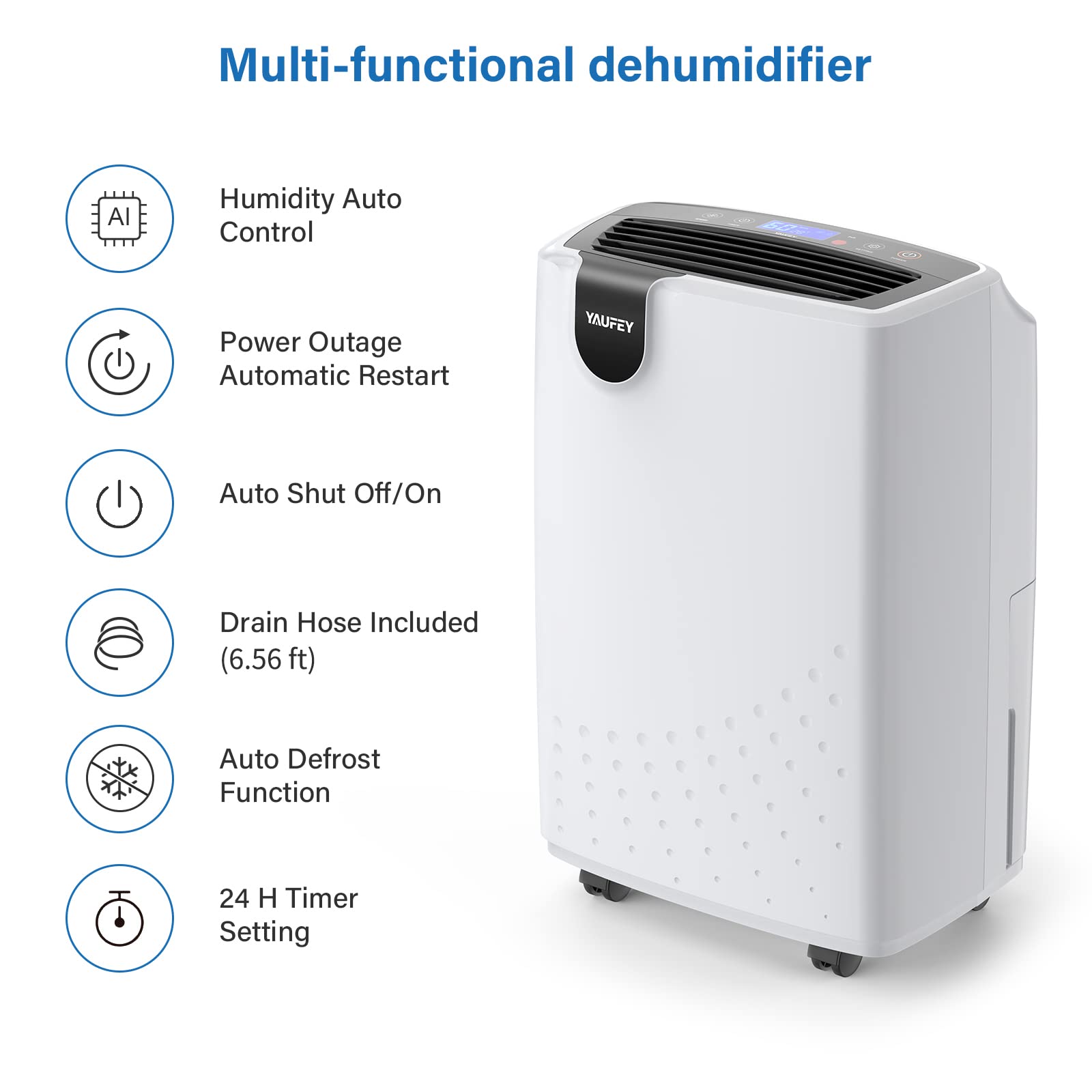Yaufey 2500 Sq. Ft Home Dehumidifier For Medium To Large Rooms And Basements With Auto Or Manual Drainage, 0.48 Gallon Water Tan