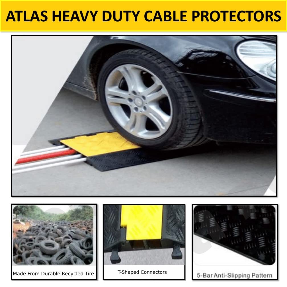 Kable Kontrol Atlas Heavy Duty Cable Protector Ramp   2 Channel   1 Pc   40� Long Black & Yellow   24,000 Lbs Capacity   Rubber Speed Bump Wire Protector Cord Cover   Cp9987
