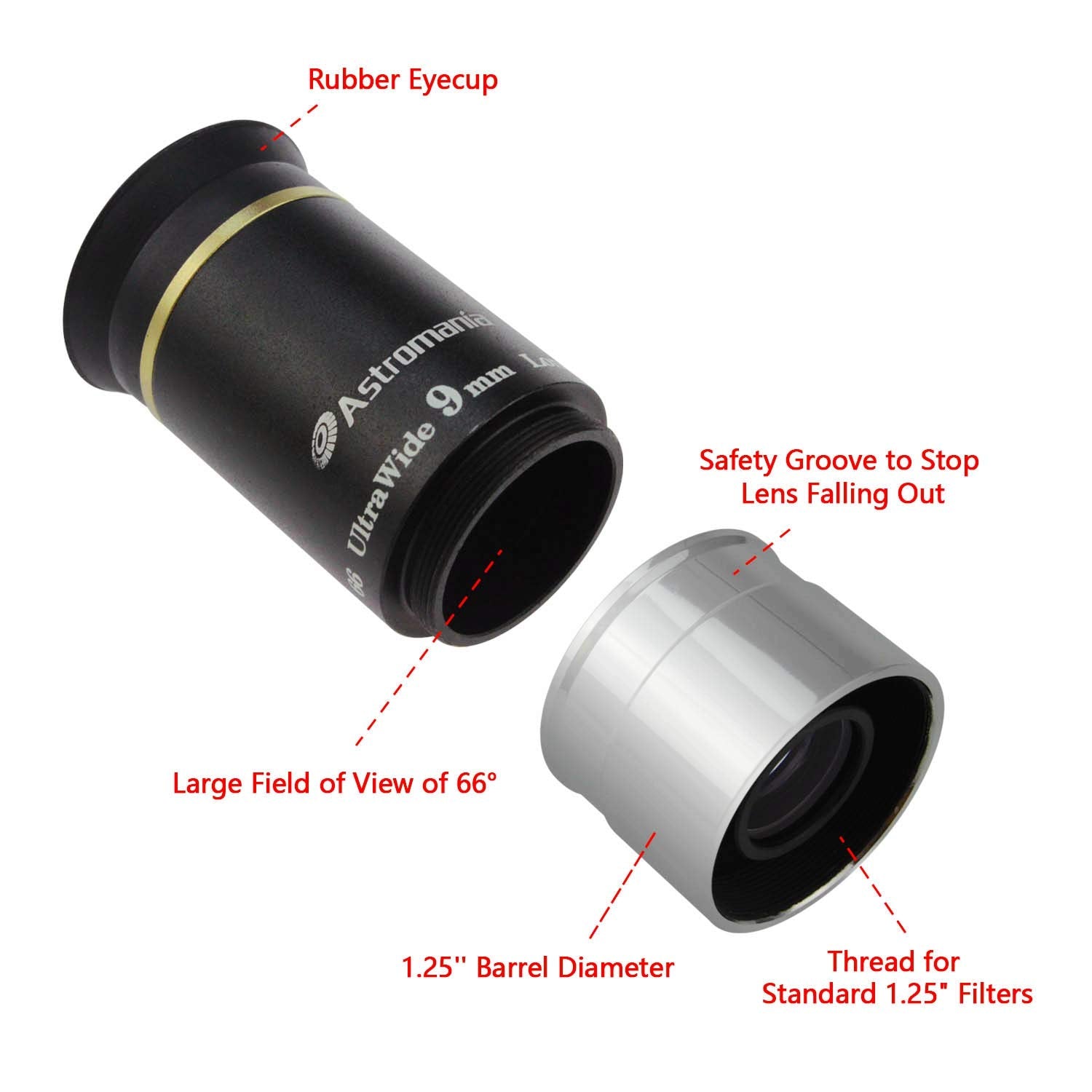 Astromania 1.25'' 9Mm 66 Degree Ultra Wide Angle Eyepiece For Telescope