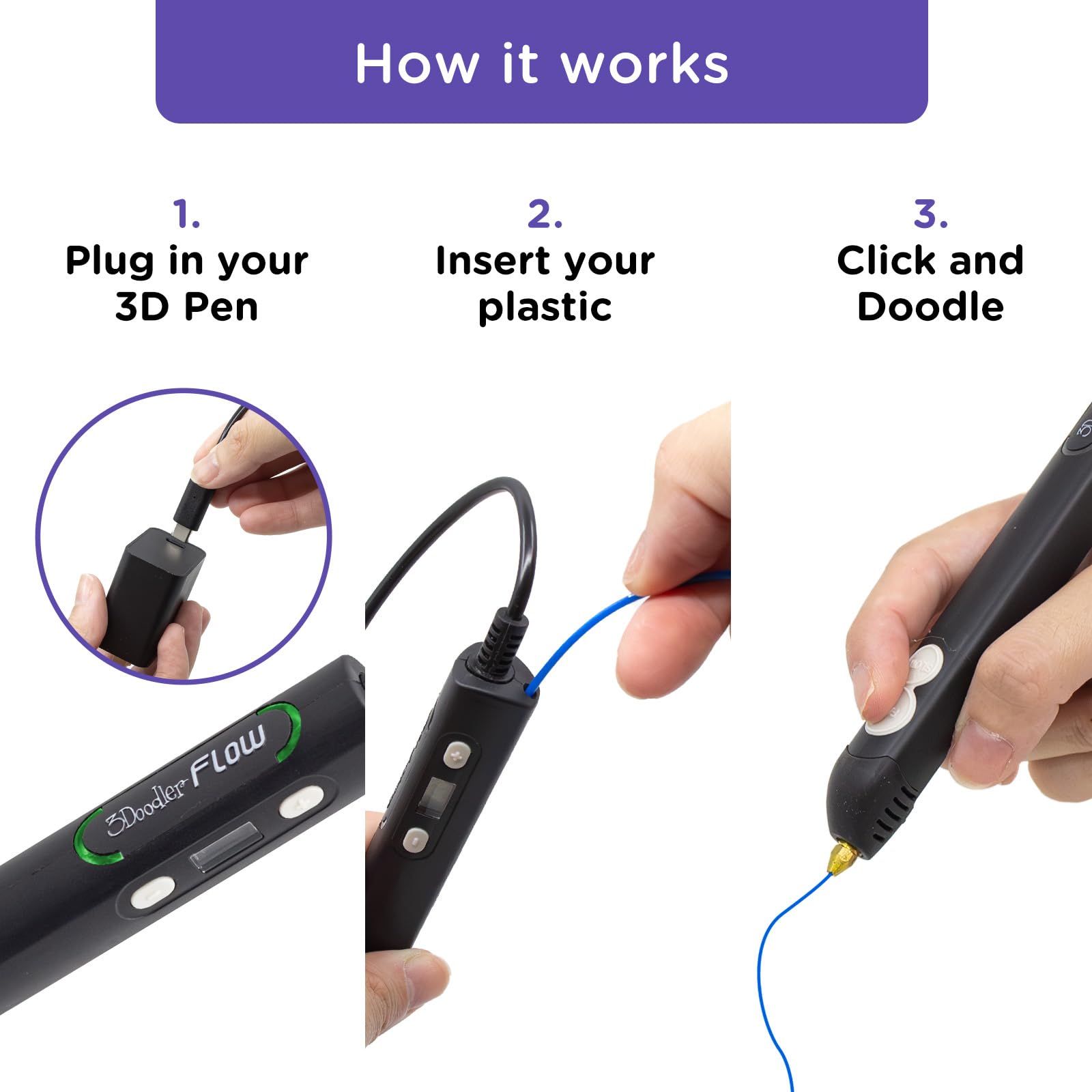 3Doodler Flow 3D Printing Pen For Teens, Adults & Creators!   Black   With Free Refill Filaments + Stencil Book + Getting Starte