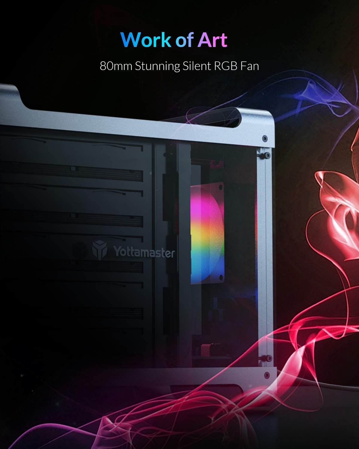 Yottamaster 5 Bay Hard Drive Enclosure,Aluminum Alloy 2.5''& 3.5'' Sata Hdd/Ssd External Hdd Ssd Storage Enclosure With 80Mm Rgb