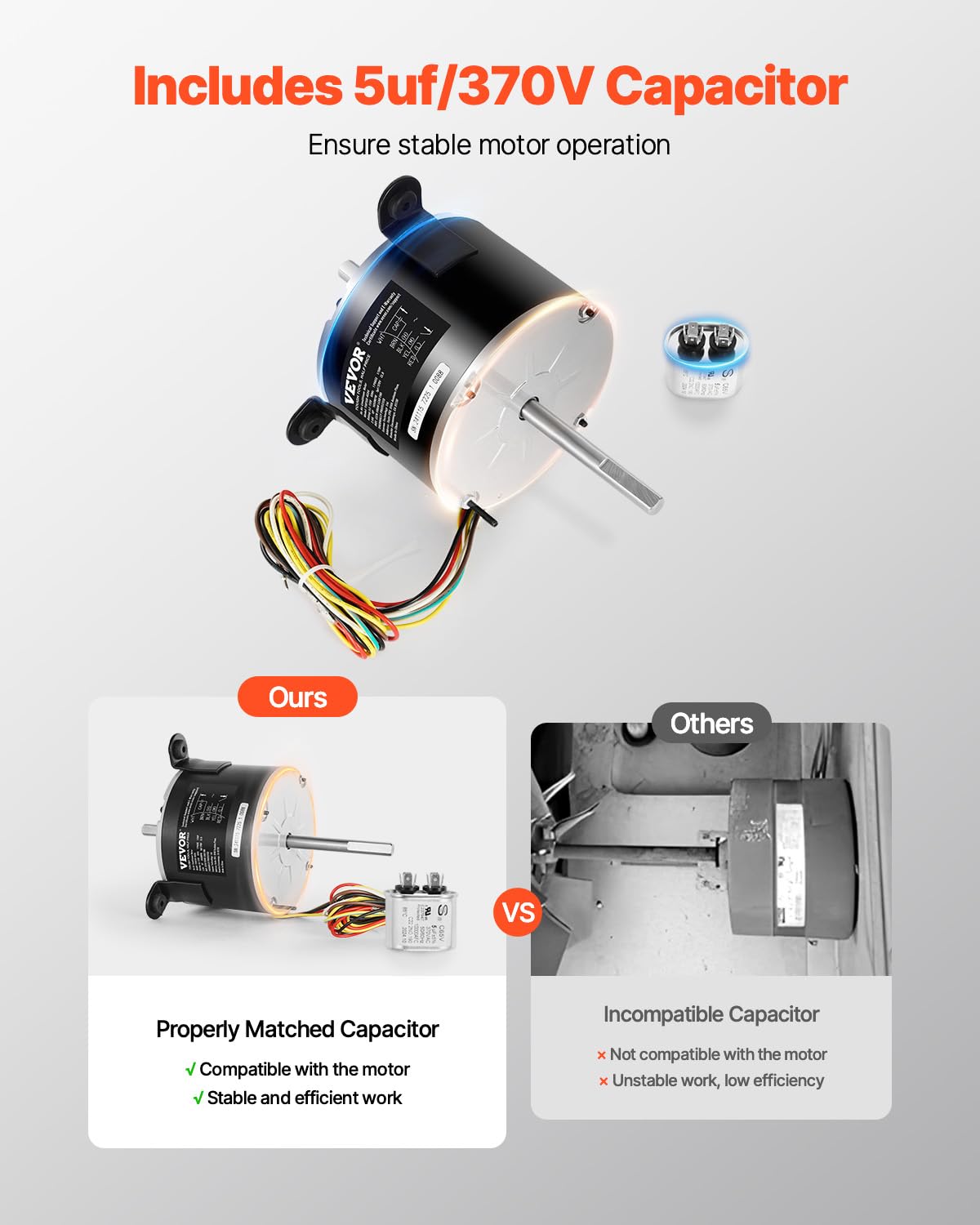 Vevor 3108706.916 Rv Ac Fan Motor Compatible With Dometic Brisk Air I Model - Single Phase, 1/5Hp Ac115V 2.6A 1650 Rpm (3 Speeds