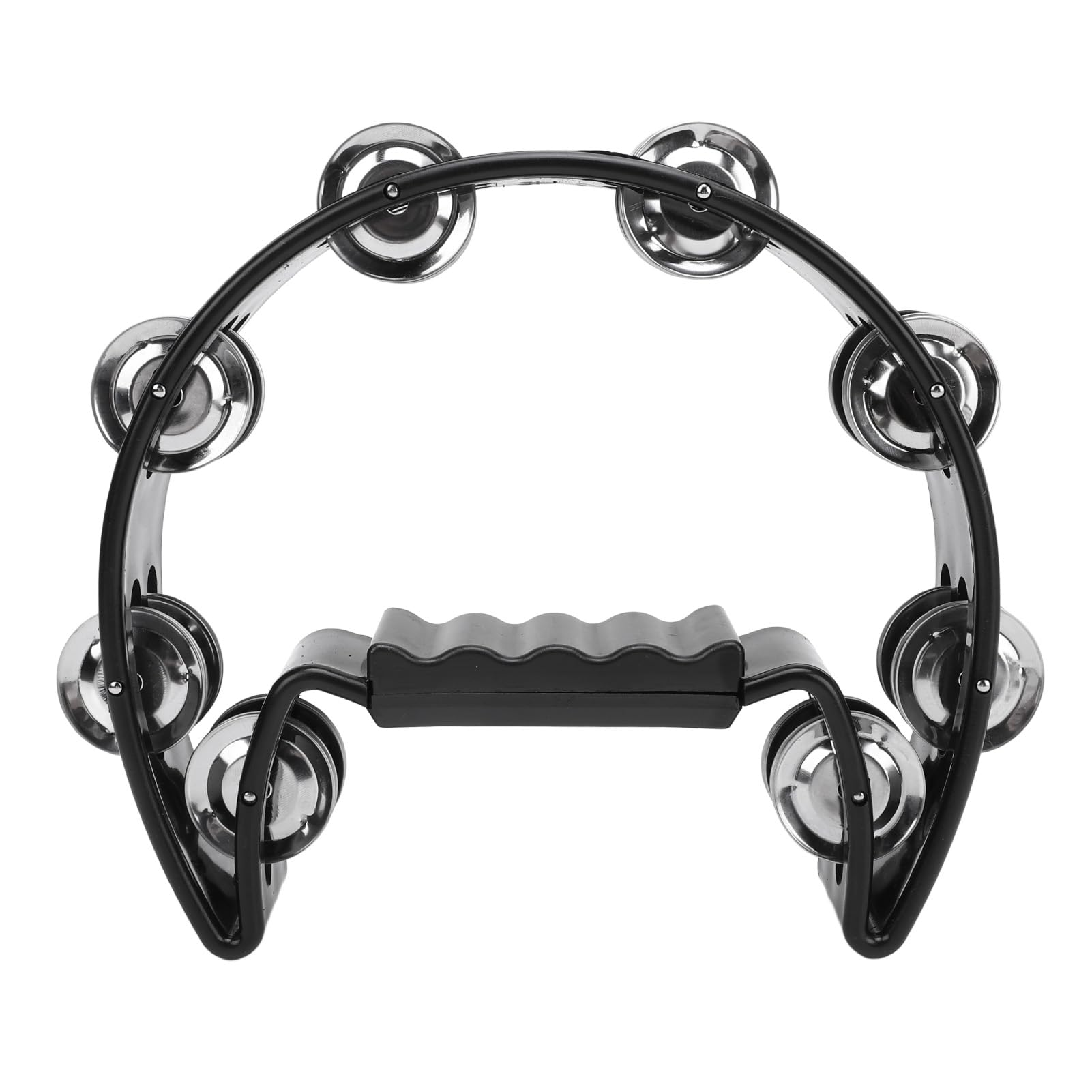 Single Row Tambourine Handheld Half Moon Tambourine Black Metal Bells with Non Slip Handle for Parties