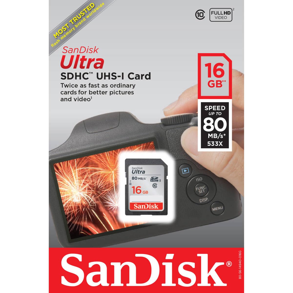 Sandisk Ultra Sdhc 16Gb 80Mb/S C10 Flash Memory Card (Sdsdunc 016G An6In)
