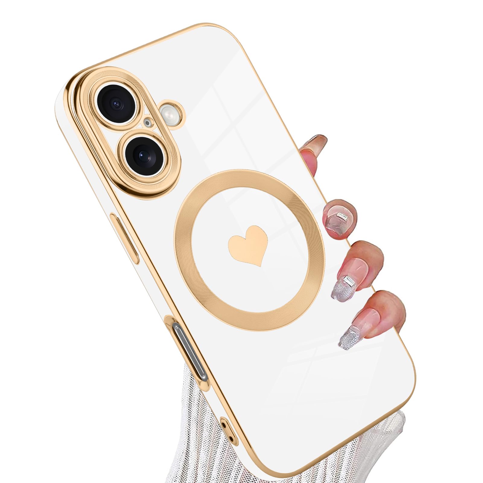 Tharlet Magnetic For Iphone 16 Case [Compatible With Magsafe] Cute Love Luxury Plating Edge Bumper Case With Full Camera Lens Ca