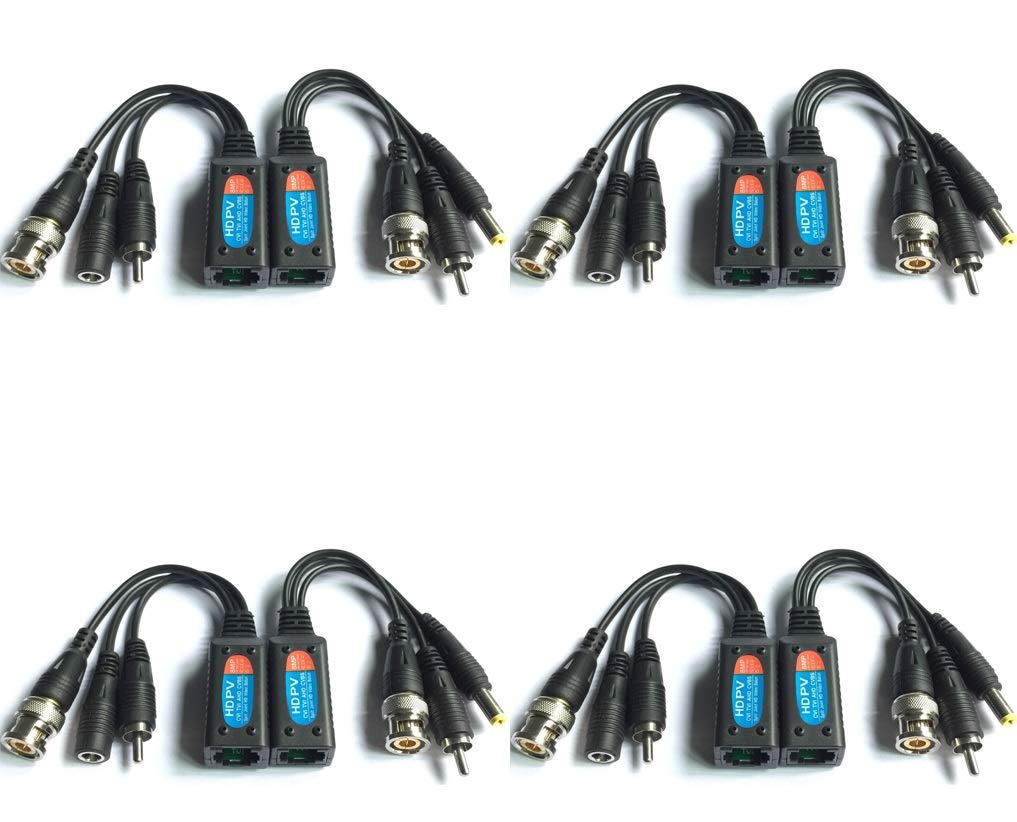 Evertech Hd Cvi/Tvi/Ahd Passive Video Balun With Power Connector And Rj45 Cat5 Data Transmitter Bnc Twisted Pair (4 Pairs 8 Pcs