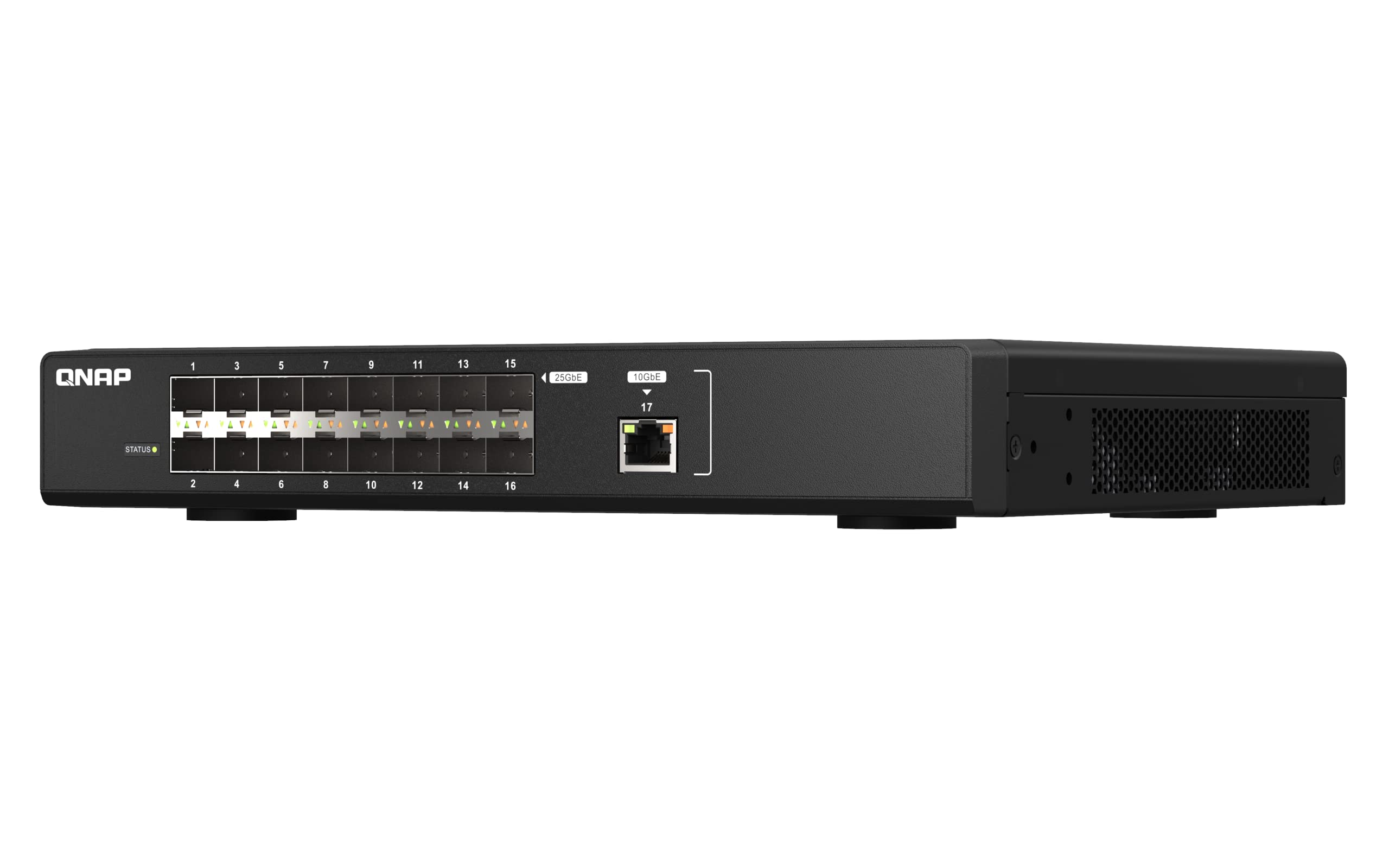 QNAP QSW M5216 1T US 16 Port 25GbE Managed Network Switch with 10GbE connectivity for Backbone Networks. Layer 2, Web Management
