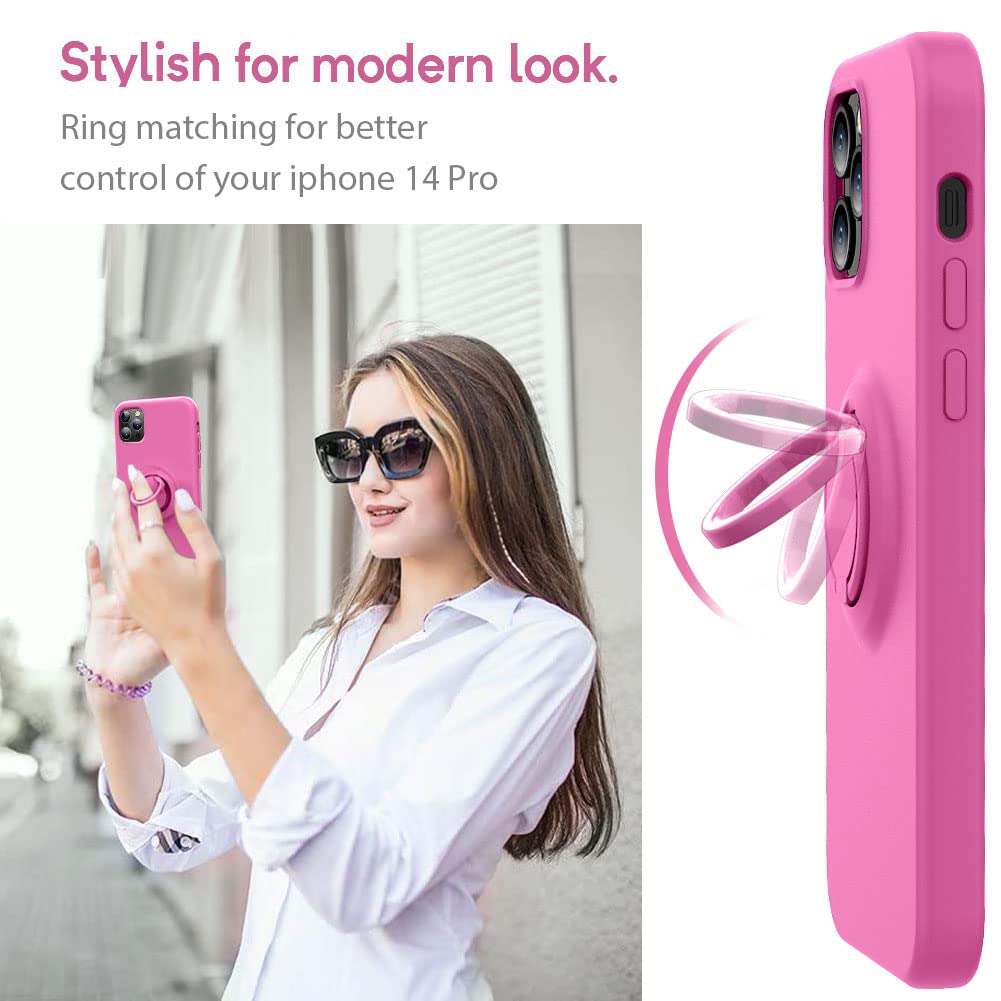 MOCCA iPhone 14 Pro Phone Case with Ring Stand Liquid Silicone Full-Body Anti-Scratch Microfiber Lining Pitaya 6.1inch