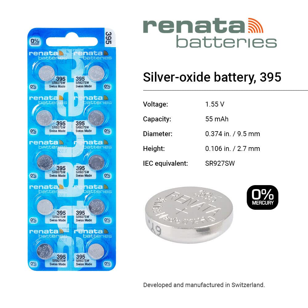 Renata 395 Sr927Sw Batteries   1.55V Silver Oxide 395 Watch Battery (10 Count)