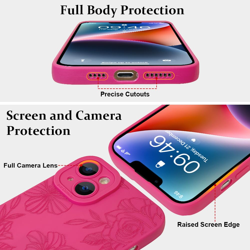 Lsl Case For Iphone 14 Hot Pink Floral Flower Pattern Print Case Soft Tpu Full Camera Lens Anti Drop Anti Scratch Shockproof Pro