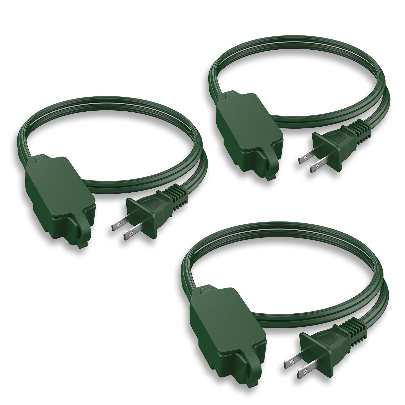 Plugtul Green Indoor Extension Cord 3 Ft, 2 Prong Extension Cord, 3 Polarized Outlets With Safety Cap Protect For Home Office, 1