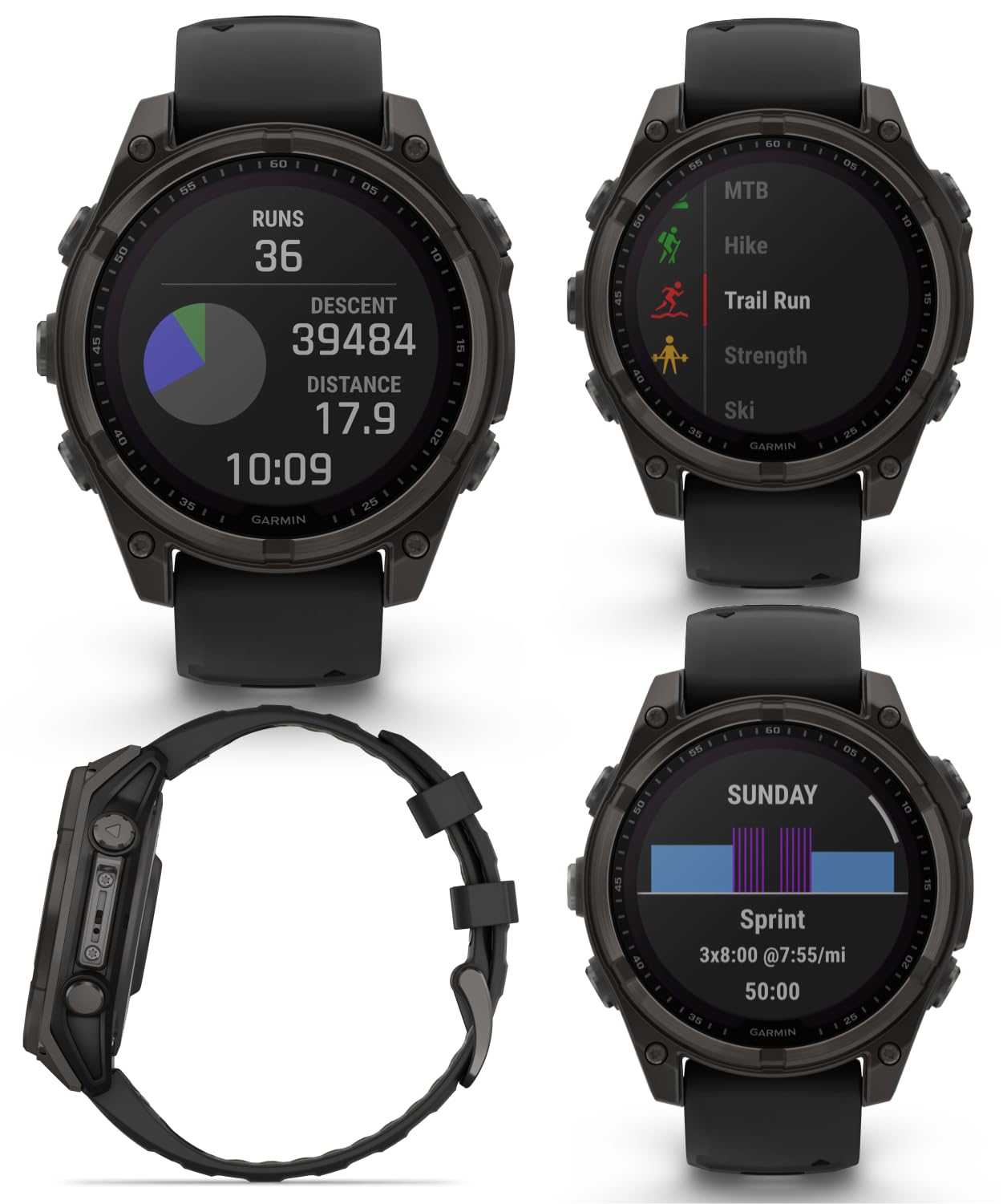 Wearable4U Garmin Fenix 8 - 47 Mm, Multisport Gps Smartwatch, Solar, Sapphire, Carbon Gray Dlc Titanium With Black/Pebble Gray S