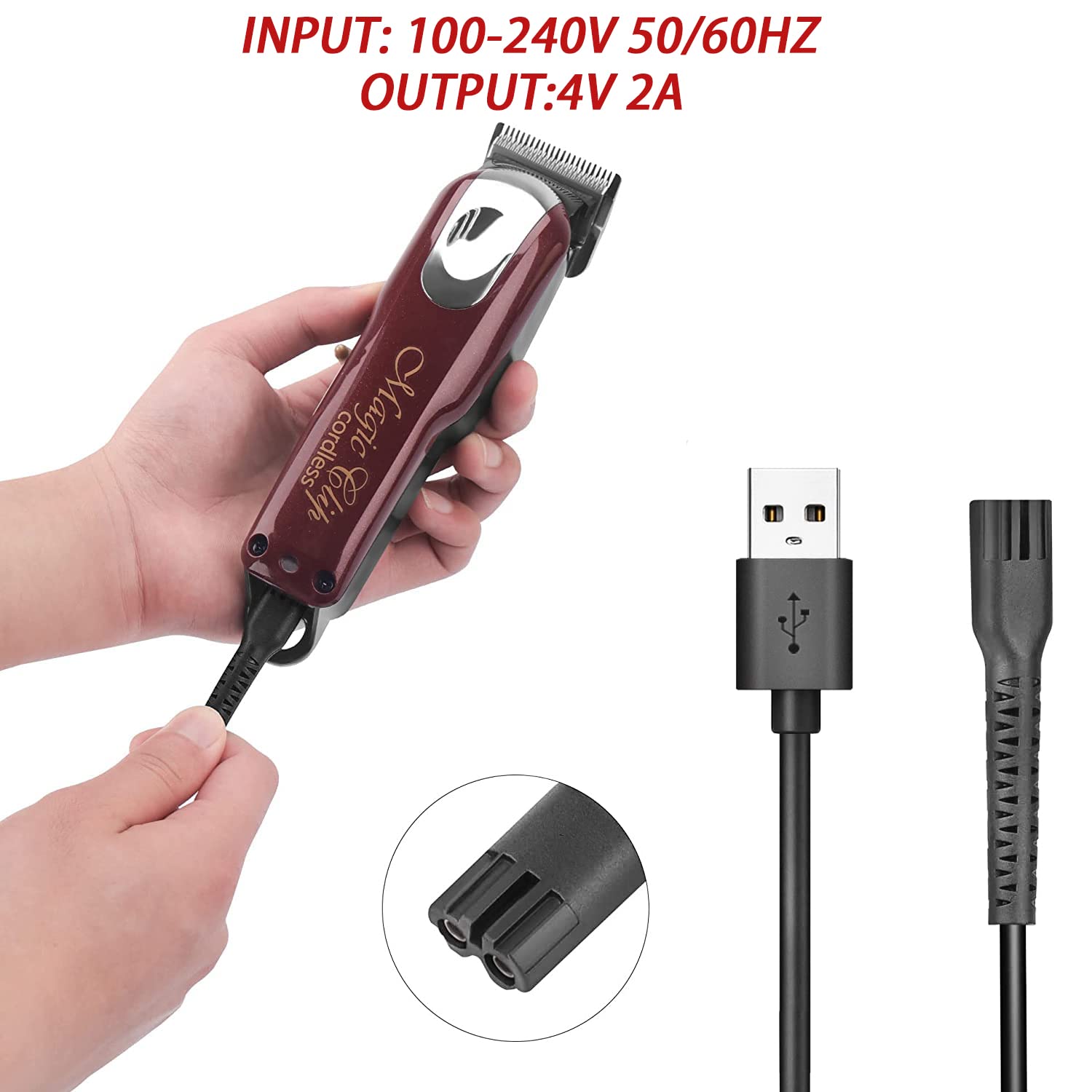 Anrom Replacement Charger Cord Usb For Wahl Clipper, 6.6Ft Charging Cable For Wahl Magic Senior Detailer Legend Cordless Clipper