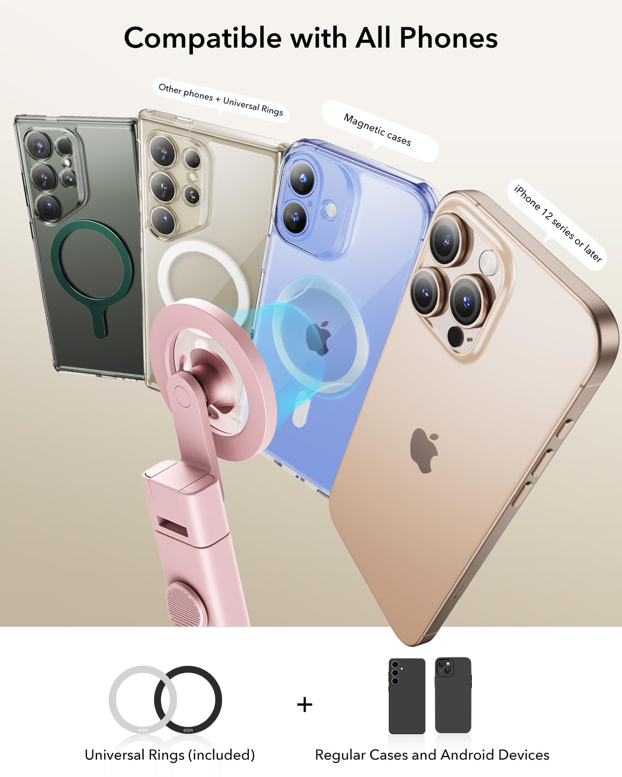 Esr Magsafe Airplane Phone Holder, Travel Essentials, Portable Magnetic Plane Mount With Metal Ring For Iphone 16 16E 15 14 13 1