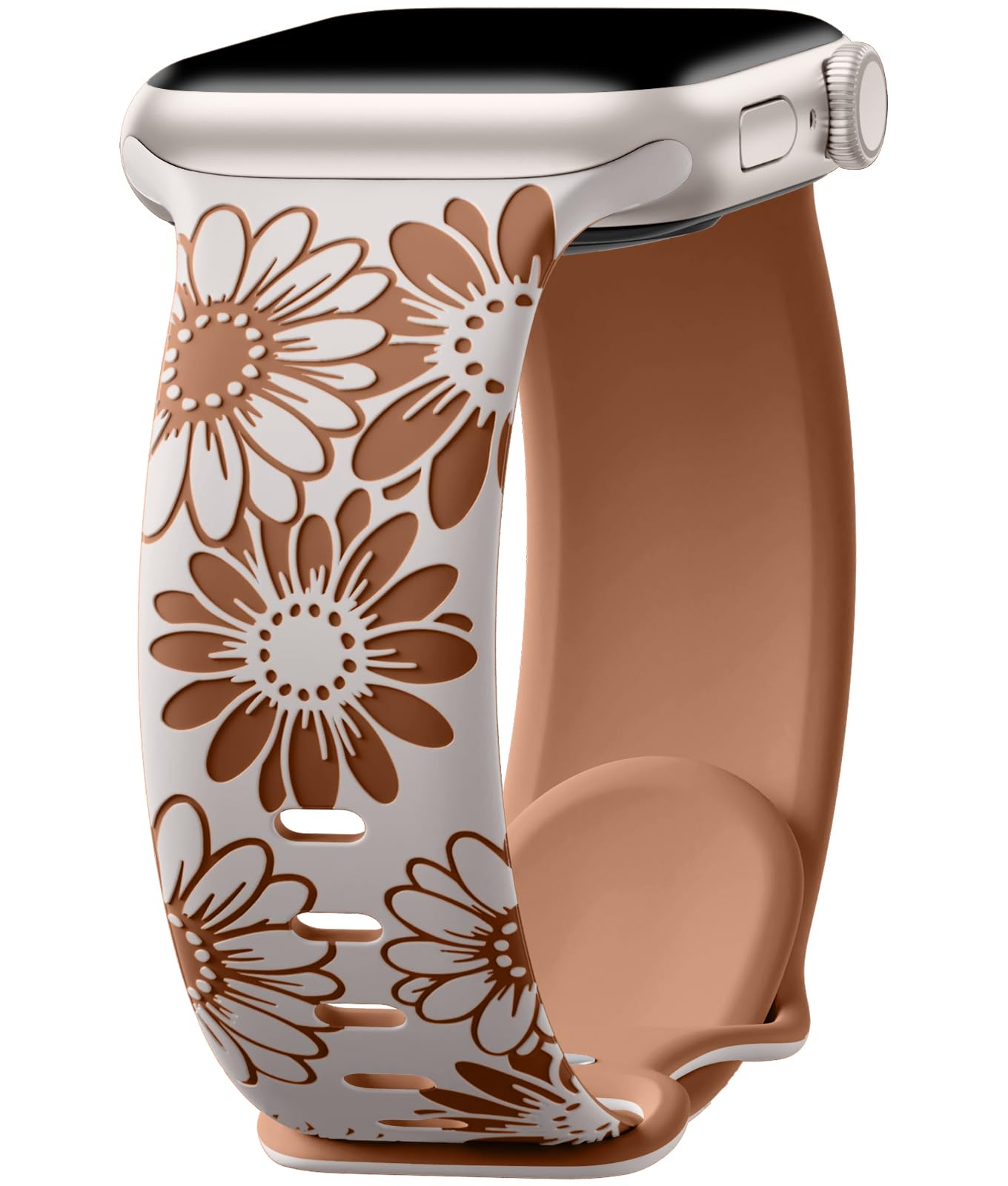 Daqin Floral Engraved Band Compatible With Apple Watch Bands 41Mm 40Mm 38Mm Women, Cute Two Tone Flower Soft Silicone Sport Stra