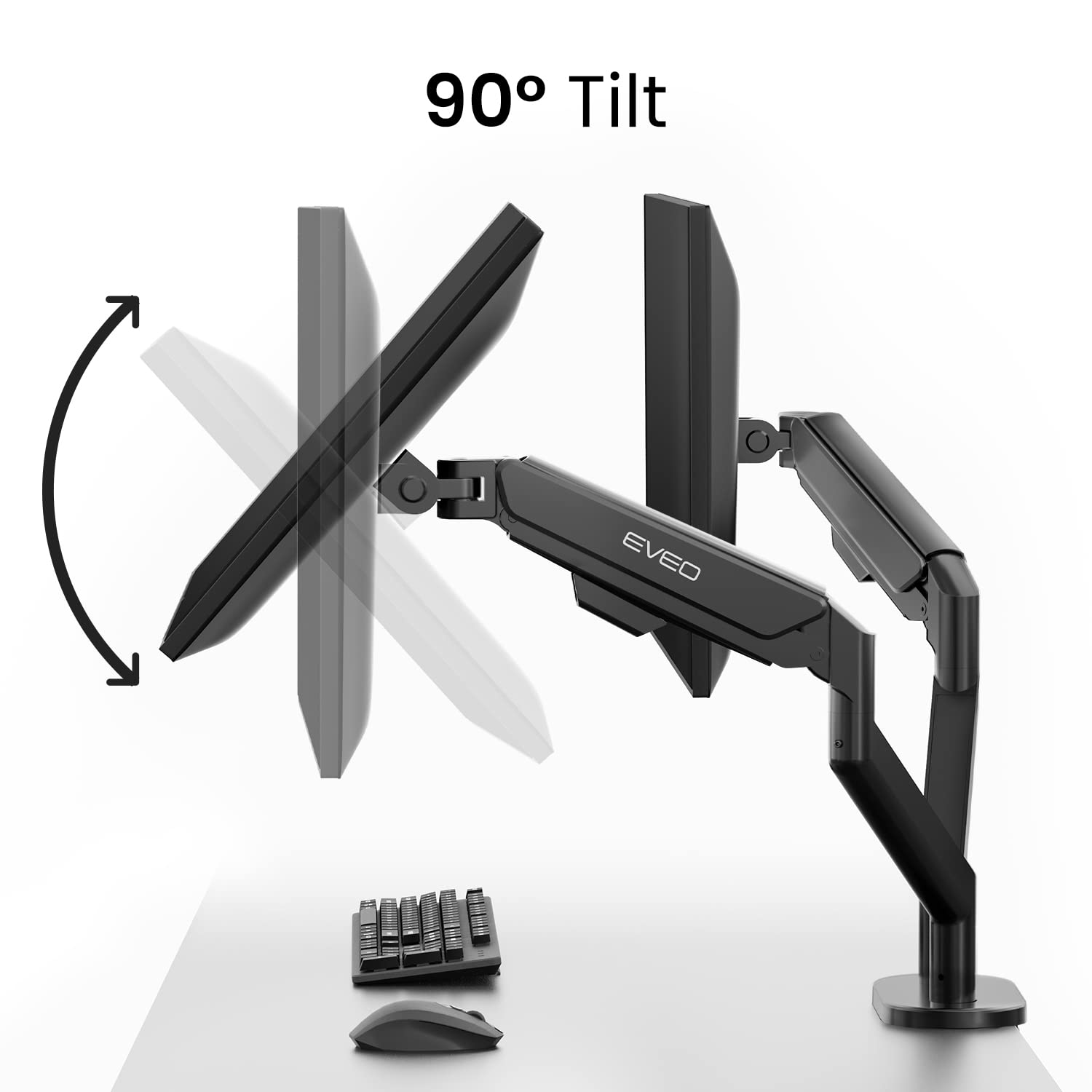 EVEO Dual Monitor Mount Arm - Adjustable Height, VESA Bracket, Alloy Steel, 14"-32", Full Motion, Black