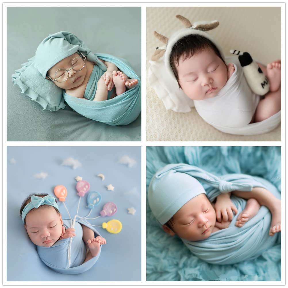 Coberllus Newborn Baby Photo Props Blanket Stretch Without Wrinkle Wrap Swaddle For Boy Girls Photography Shoot (Green)