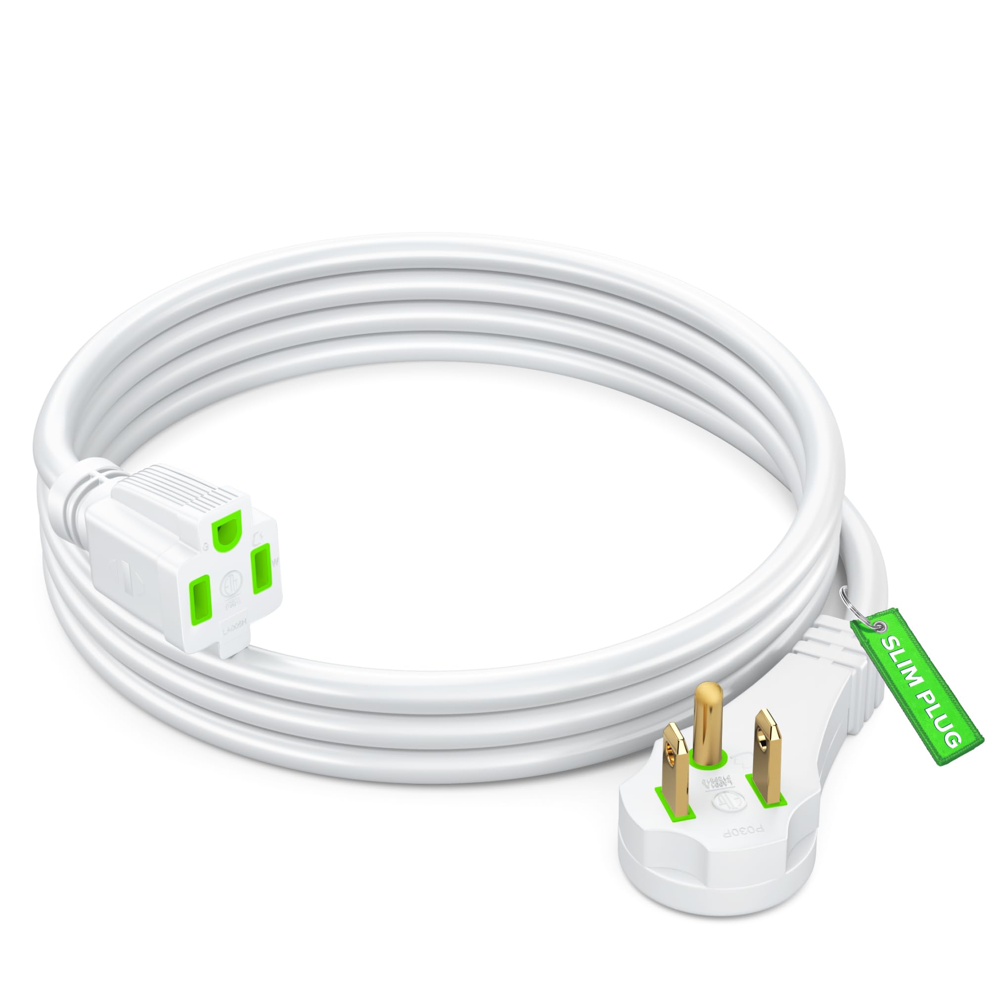 Maximm Flat Plug Extension Cord 2 Ft With Slim Space-Saving Plug Design, Low Profile Extension Cord 16Awg (White)