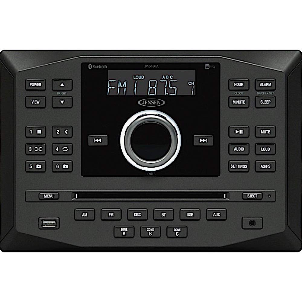 Jensen Jwm62A Am|Fm|Dvd|Cd|Usb|Aux|App Ready Bluetooth Wallmount Stereo With App Control, Plays: Cd, Cd R, Cd Rw, Dvd, Mp3, Dvd