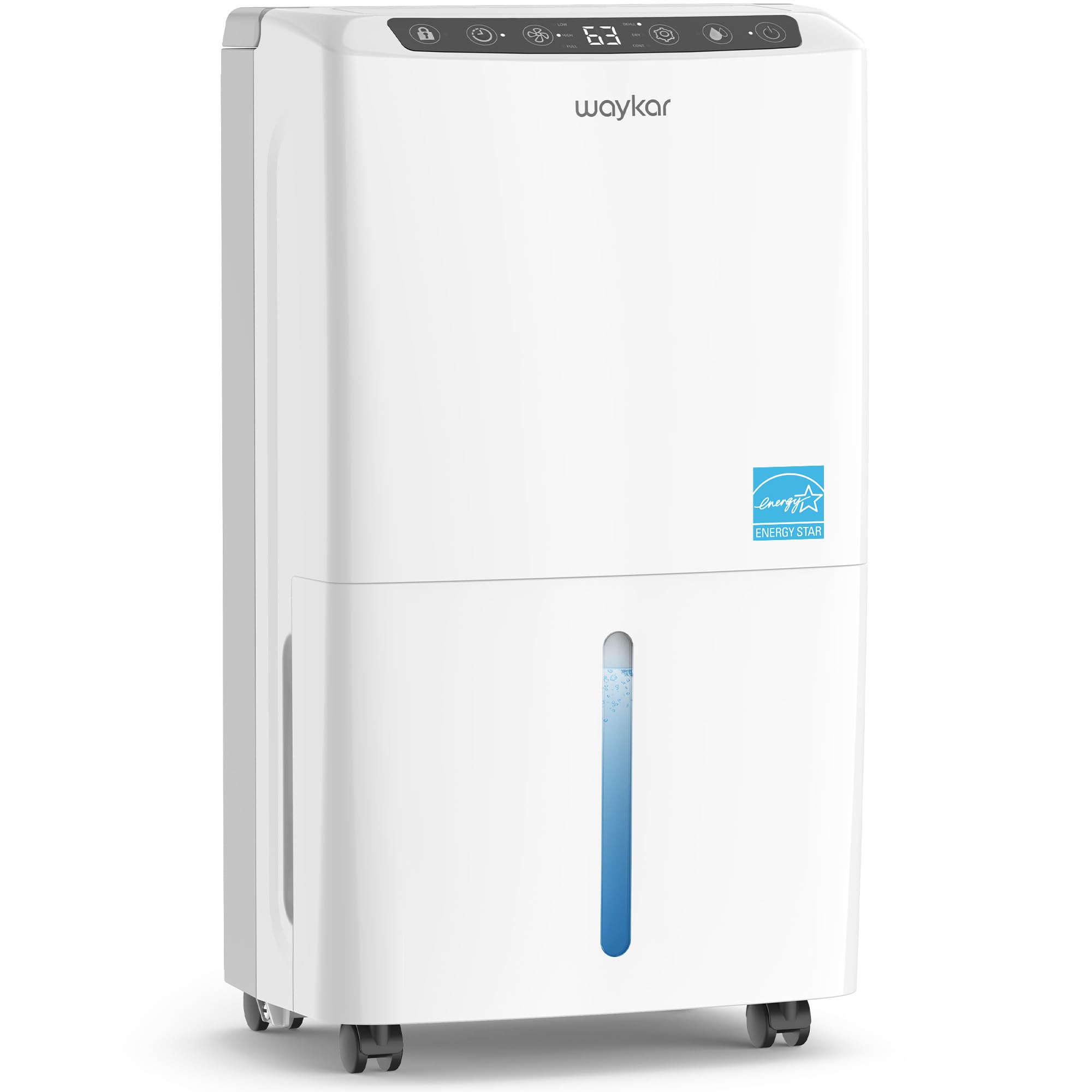 Waykar 34 Pints 2025 Most Efficient Energy Star Dehumidifier for up to 2200 Sq. Ft. for Home and Basement with Auto or Manual Dr